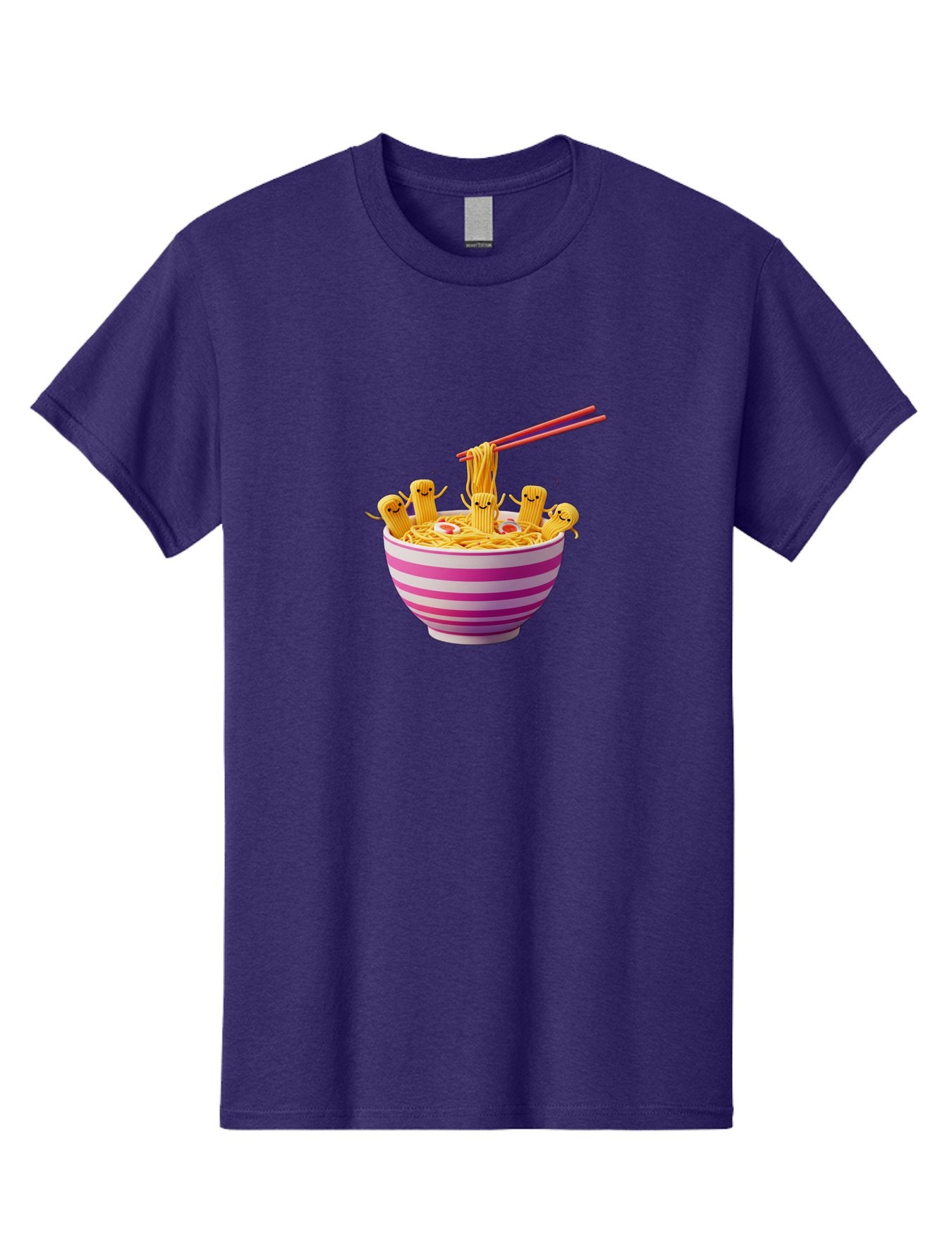 Noodles-With-Faces Men'S Graphic Tee, 100% Cotton, Comfortable Casual Summer Wear, Machine Washable, Bowl Of Noodles, Cartoon Bamboo Sticks, Playful Chopsticks, Fun Design, Asian Cuisine, Kawaii Characters, Noodle Lovers, Meal Time, Bab046 14