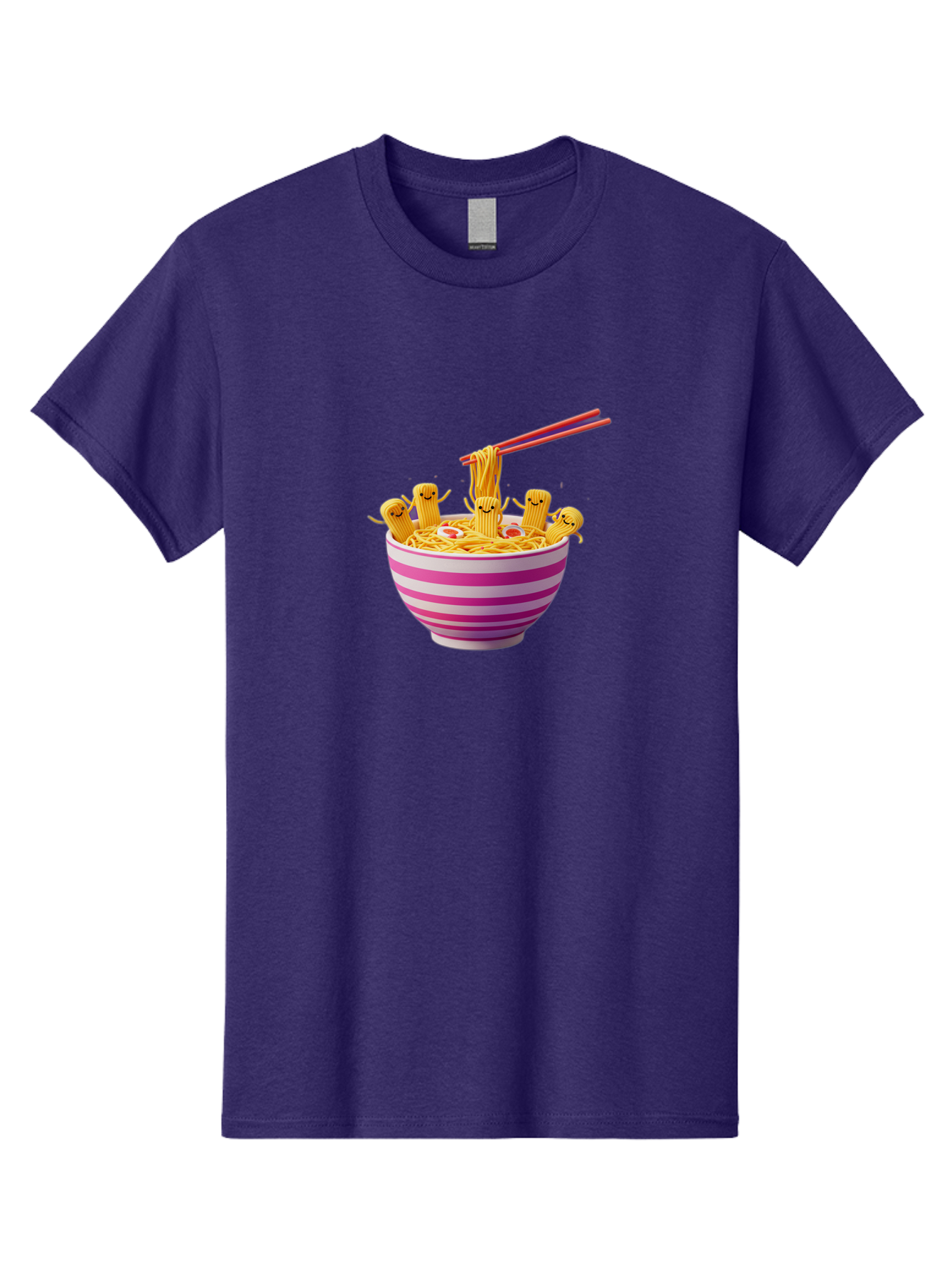 Noodles-With-Faces Men'S Graphic Tee, 100% Cotton, Comfortable Casual Summer Wear, Machine Washable, Bowl Of Noodles, Cartoon Bamboo Sticks, Playful Chopsticks, Fun Design, Asian Cuisine, Kawaii Characters, Noodle Lovers, Meal Time, Bab046 3