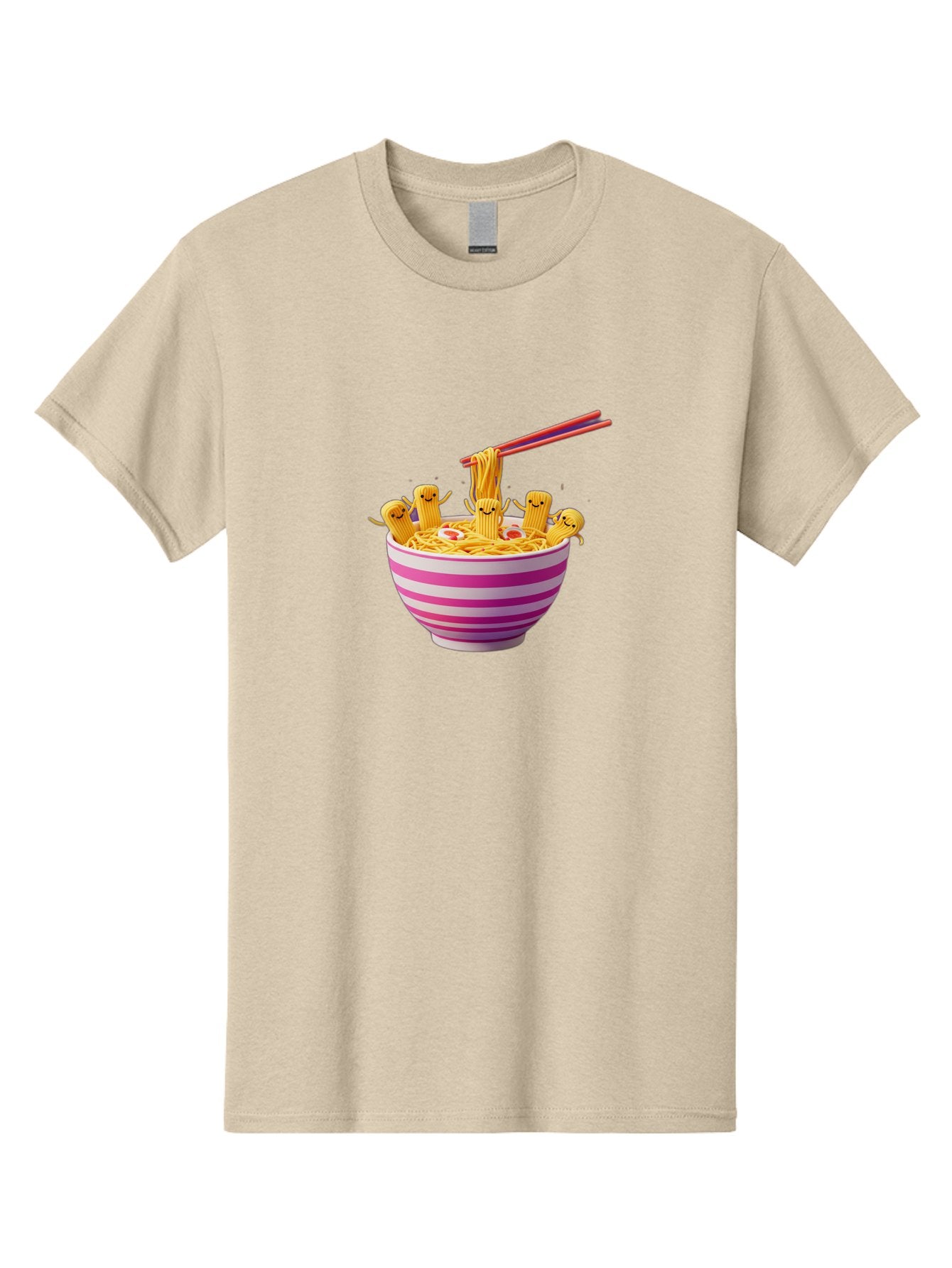 Noodles-With-Faces Men'S Graphic Tee, 100% Cotton, Comfortable Casual Summer Wear, Machine Washable, Bowl Of Noodles, Cartoon Bamboo Sticks, Playful Chopsticks, Fun Design, Asian Cuisine, Kawaii Characters, Noodle Lovers, Meal Time, Bab046 13