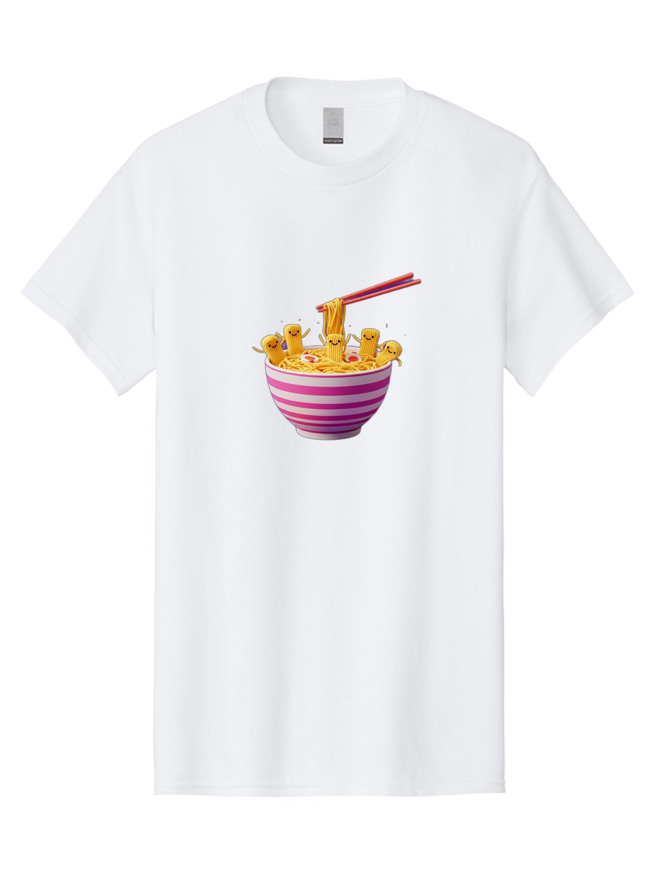 Noodles-With-Faces Men'S Graphic Tee, 100% Cotton, Comfortable Casual Summer Wear, Machine Washable, Bowl Of Noodles, Cartoon Bamboo Sticks, Playful Chopsticks, Fun Design, Asian Cuisine, Kawaii Characters, Noodle Lovers, Meal Time, Bab046 8