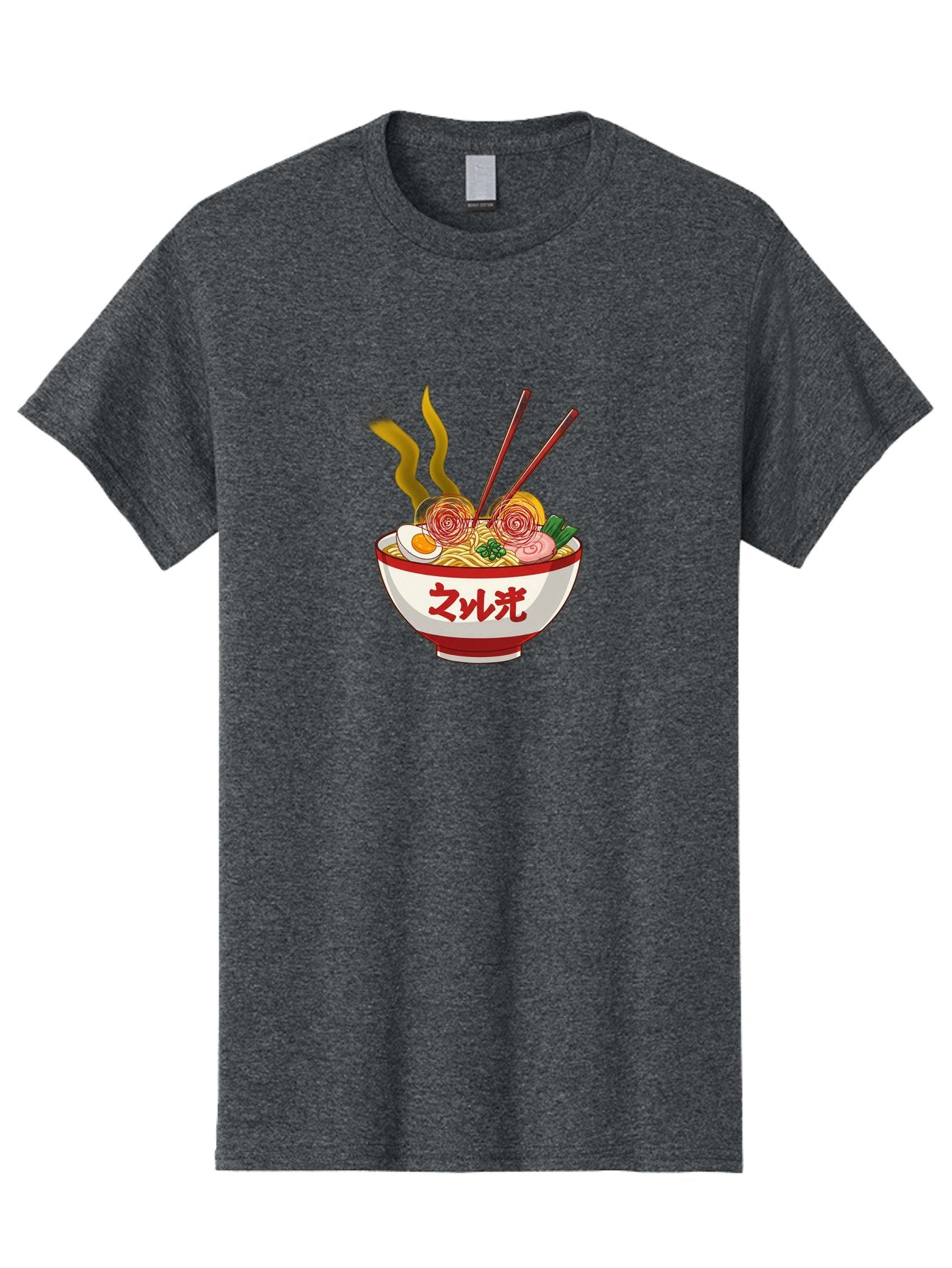 Null-Guang-Ramen Men'S Graphic Tee, 100% Cotton, Comfortable Casual Summer Wear, Machine Washable, Steaming Hot Ramen, Japanese Noodle Soup, Savory Broth, Boiled Egg, Sliced Pork, Green Onions, Chopsticks, Naruto Swirls, Delicious Meal, Bab048