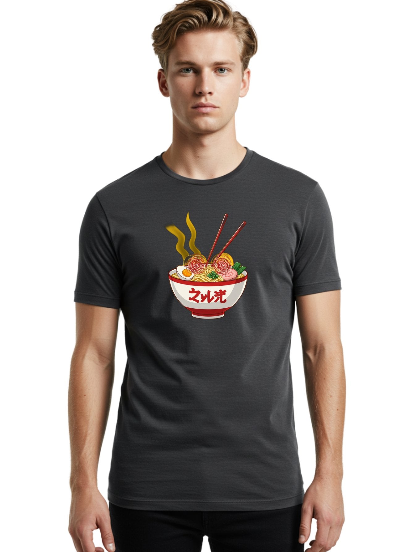 Null-Guang-Ramen Men'S Graphic Tee, 100% Cotton, Comfortable Casual Summer Wear, Machine Washable, Steaming Hot Ramen, Japanese Noodle Soup, Savory Broth, Boiled Egg, Sliced Pork, Green Onions, Chopsticks, Naruto Swirls, Delicious Meal, Bab048 19
