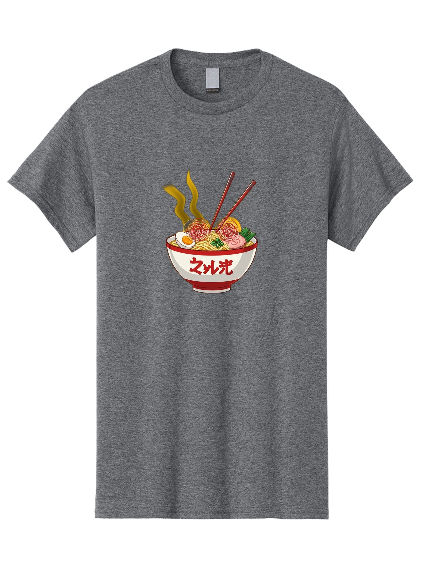 Null-Guang-Ramen Men'S Graphic Tee, 100% Cotton, Comfortable Casual Summer Wear, Machine Washable, Steaming Hot Ramen, Japanese Noodle Soup, Savory Broth, Boiled Egg, Sliced Pork, Green Onions, Chopsticks, Naruto Swirls, Delicious Meal, Bab048