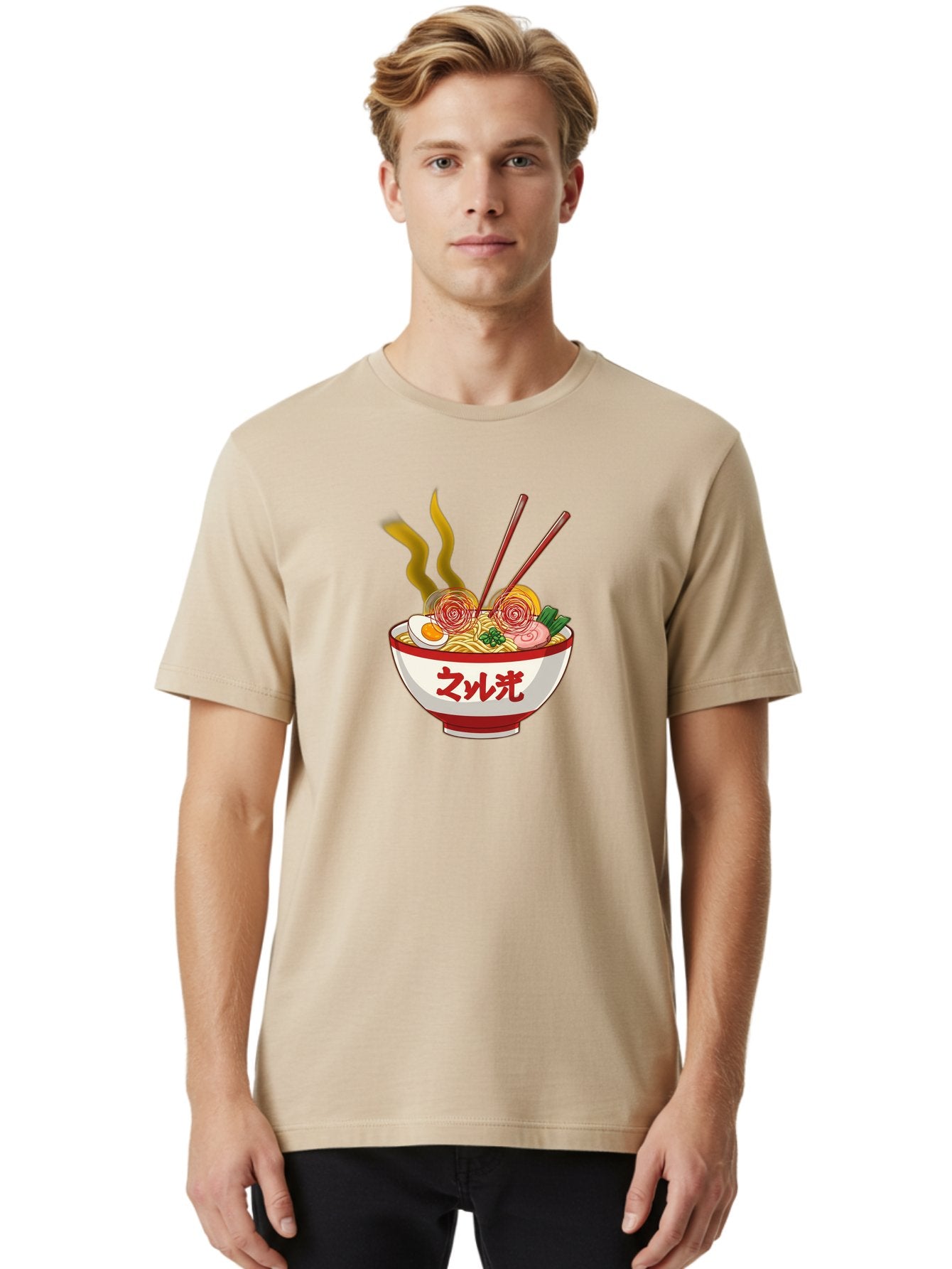 Null-Guang-Ramen Men'S Graphic Tee, 100% Cotton, Comfortable Casual Summer Wear, Machine Washable, Steaming Hot Ramen, Japanese Noodle Soup, Savory Broth, Boiled Egg, Sliced Pork, Green Onions, Chopsticks, Naruto Swirls, Delicious Meal, Bab048 29