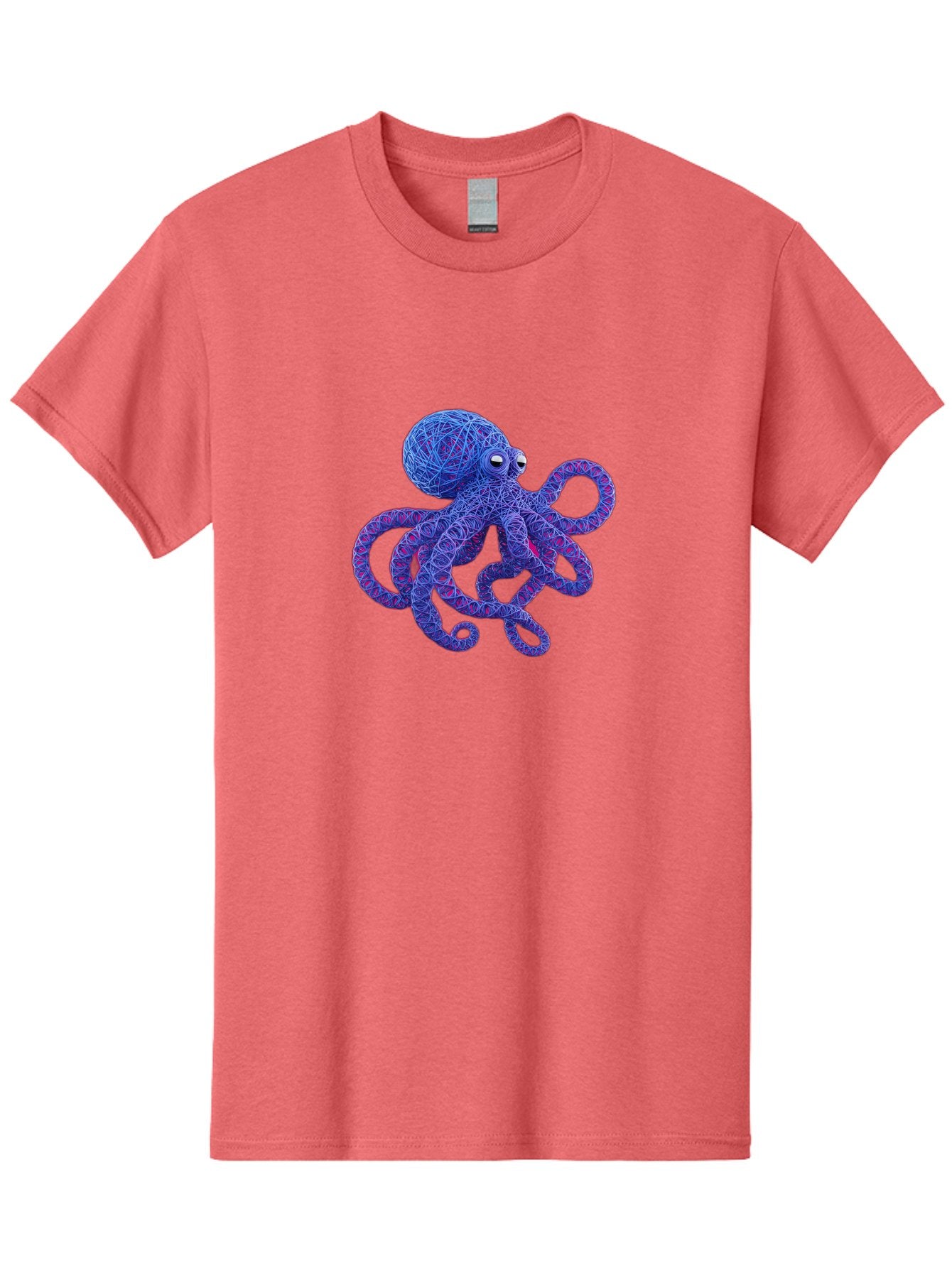 Octopus Men'S Graphic Tee, 100% Cotton, Comfortable Casual Summer Wear, Machine Washable, Colorful Octopus, String Art, Blue And Purple Hues, 3D Illustration, Whimsical Design, Underwater Creature, Artistic Representation, Creative Artwork, Bab049 8