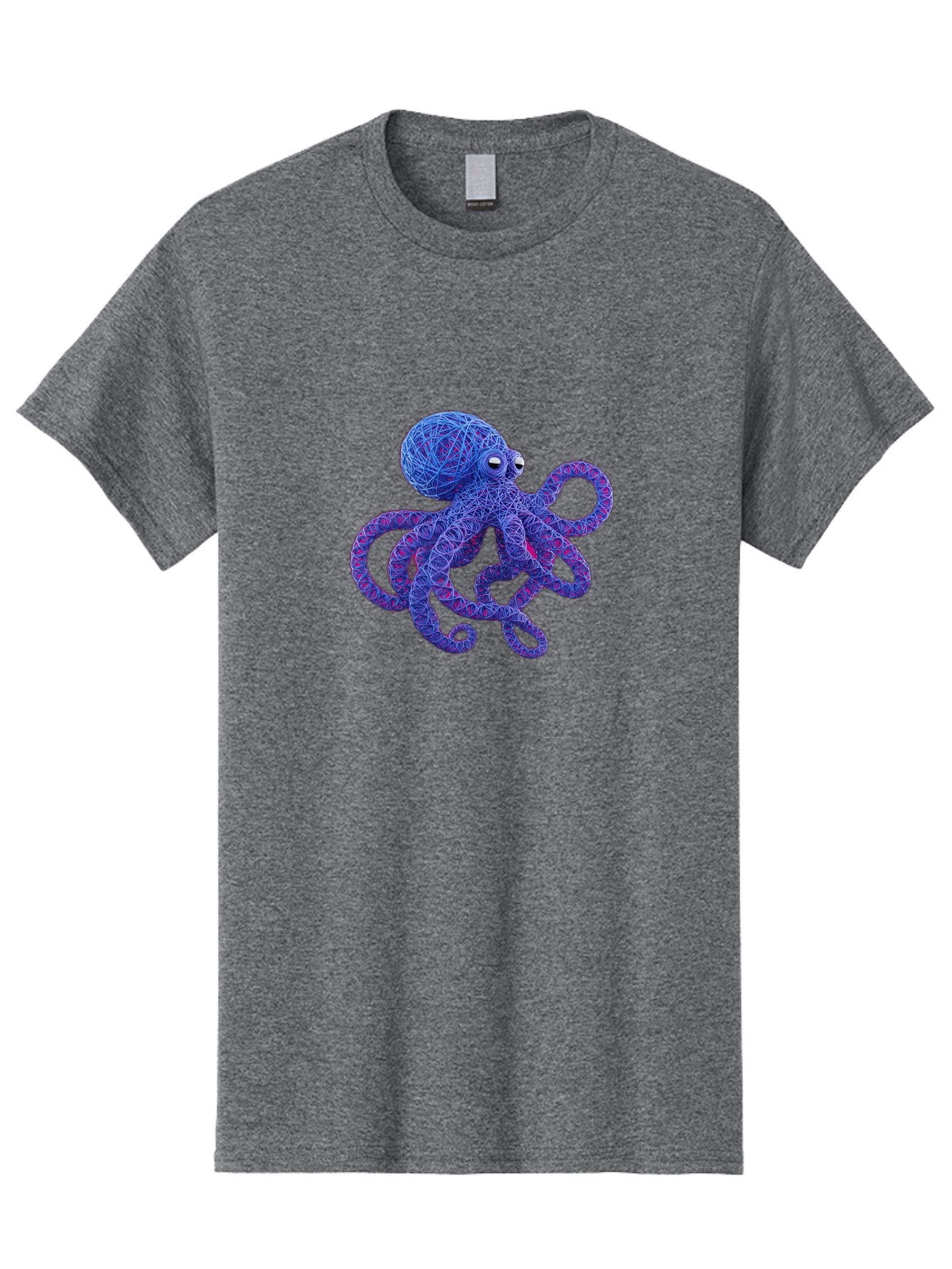 Octopus Men'S Graphic Tee, 100% Cotton, Comfortable Casual Summer Wear, Machine Washable, Colorful Octopus, String Art, Blue And Purple Hues, 3D Illustration, Whimsical Design, Underwater Creature, Artistic Representation, Creative Artwork, Bab049 6