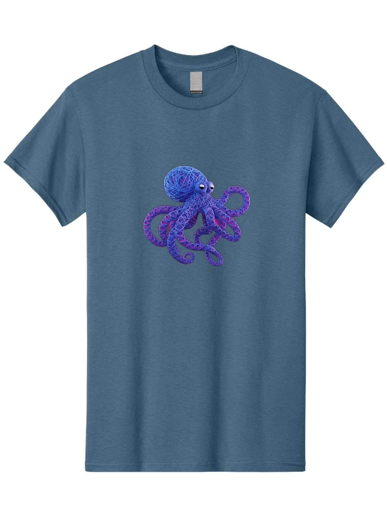 Octopus Men'S Graphic Tee, 100% Cotton, Comfortable Casual Summer Wear, Machine Washable, Colorful Octopus, String Art, Blue And Purple Hues, 3D Illustration, Whimsical Design, Underwater Creature, Artistic Representation, Creative Artwork, Bab049 9
