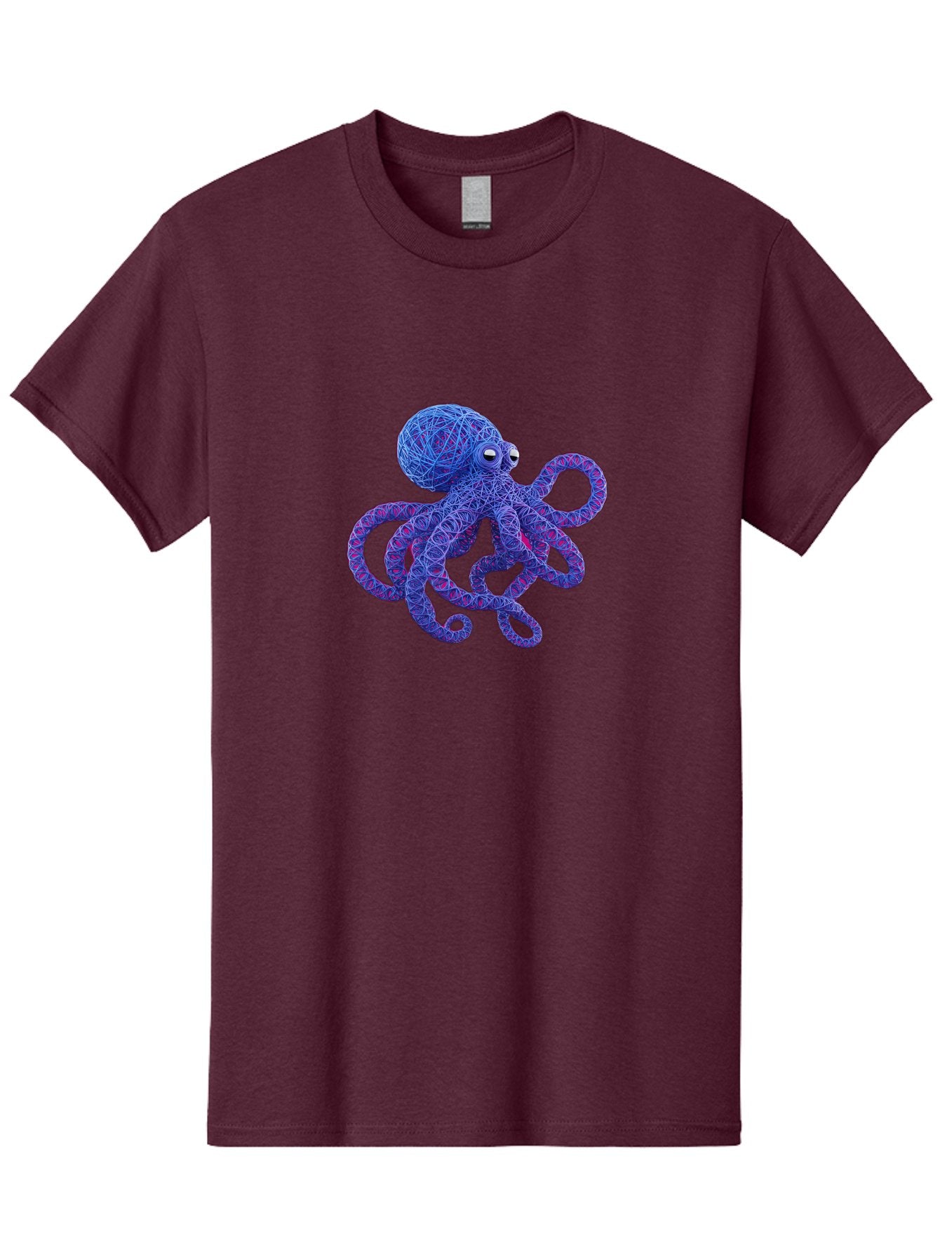 Octopus Men'S Graphic Tee, 100% Cotton, Comfortable Casual Summer Wear, Machine Washable, Colorful Octopus, String Art, Blue And Purple Hues, 3D Illustration, Whimsical Design, Underwater Creature, Artistic Representation, Creative Artwork, Bab049 10