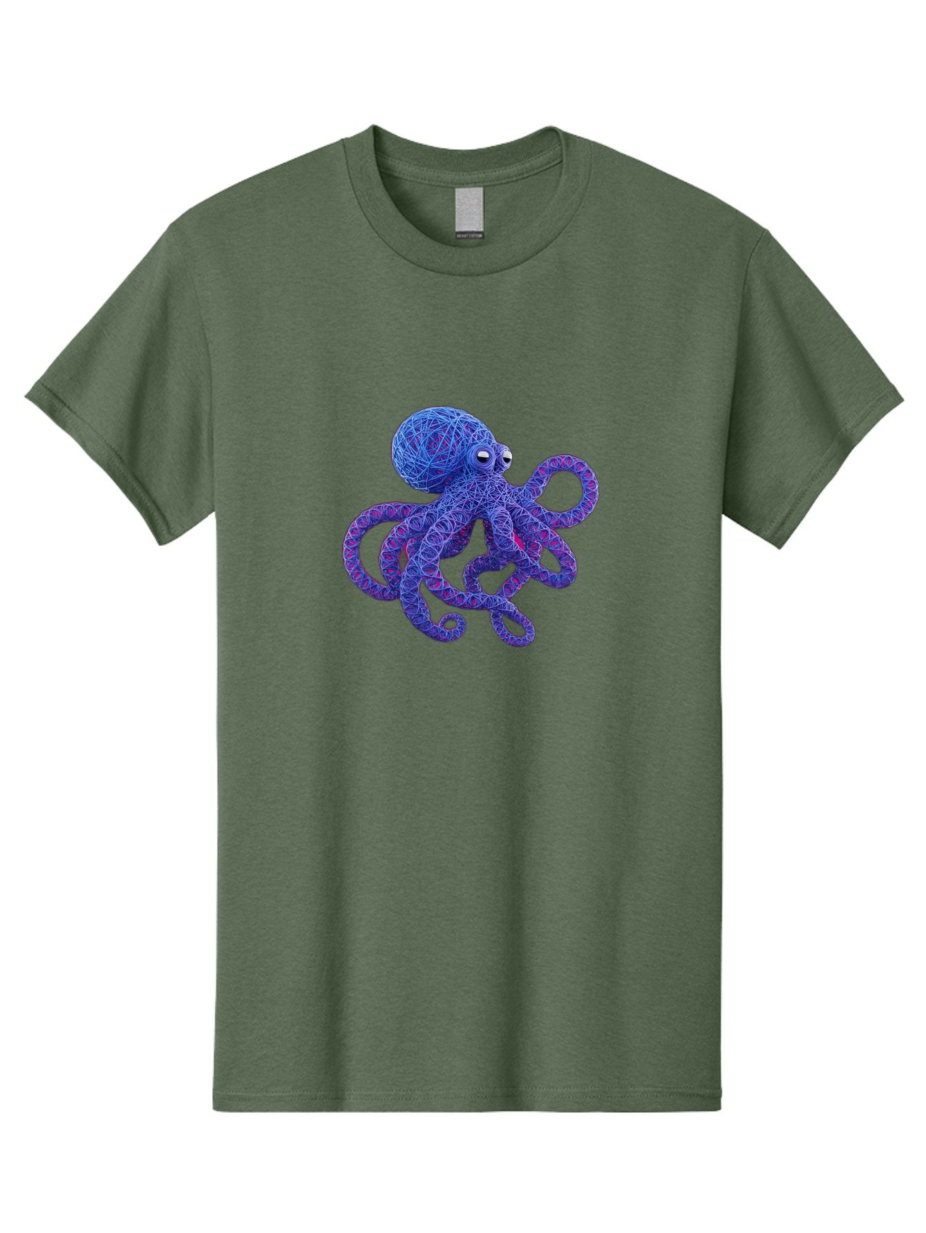 Octopus Men'S Graphic Tee, 100% Cotton, Comfortable Casual Summer Wear, Machine Washable, Colorful Octopus, String Art, Blue And Purple Hues, 3D Illustration, Whimsical Design, Underwater Creature, Artistic Representation, Creative Artwork, Bab049 14