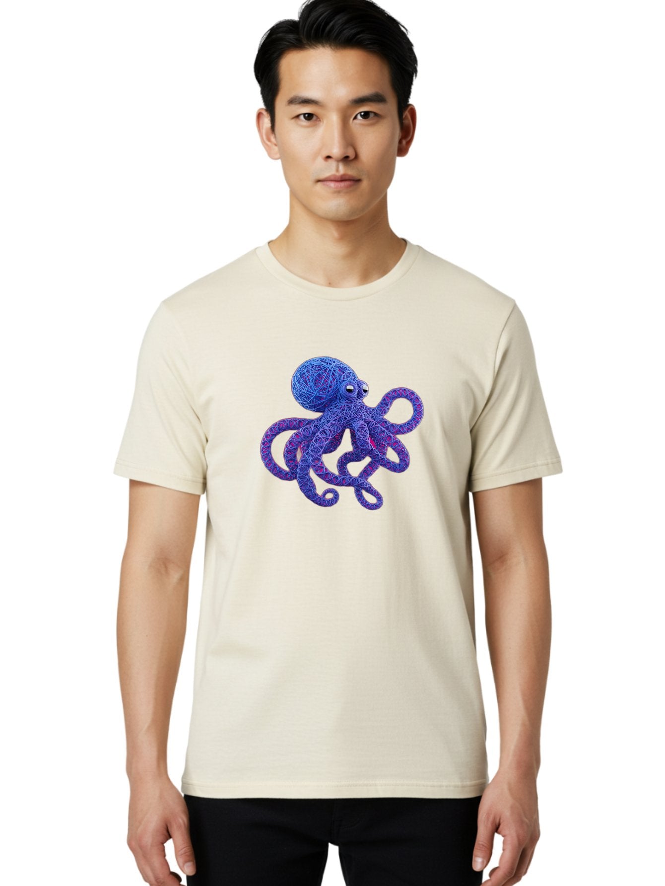 Octopus Men'S Graphic Tee, 100% Cotton, Comfortable Casual Summer Wear, Machine Washable, Colorful Octopus, String Art, Blue And Purple Hues, 3D Illustration, Whimsical Design, Underwater Creature, Artistic Representation, Creative Artwork, Bab049 20