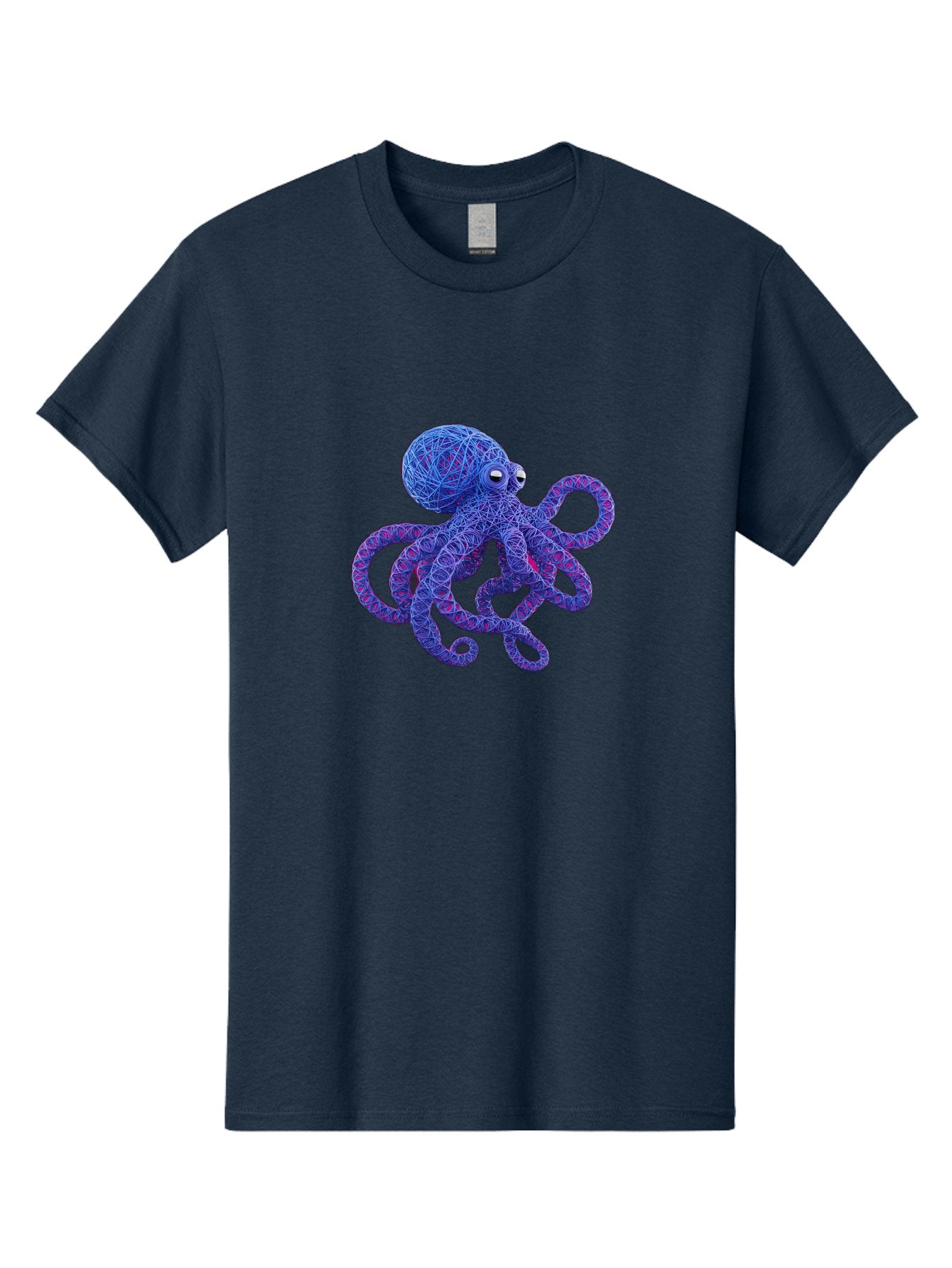 Octopus Men'S Graphic Tee, 100% Cotton, Comfortable Casual Summer Wear, Machine Washable, Colorful Octopus, String Art, Blue And Purple Hues, 3D Illustration, Whimsical Design, Underwater Creature, Artistic Representation, Creative Artwork, Bab049