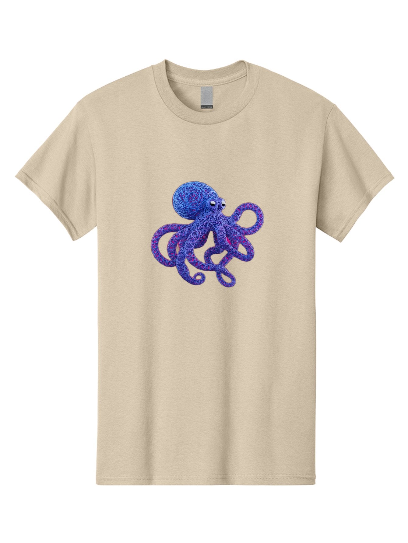 Octopus Men'S Graphic Tee, 100% Cotton, Comfortable Casual Summer Wear, Machine Washable, Colorful Octopus, String Art, Blue And Purple Hues, 3D Illustration, Whimsical Design, Underwater Creature, Artistic Representation, Creative Artwork, Bab049 4