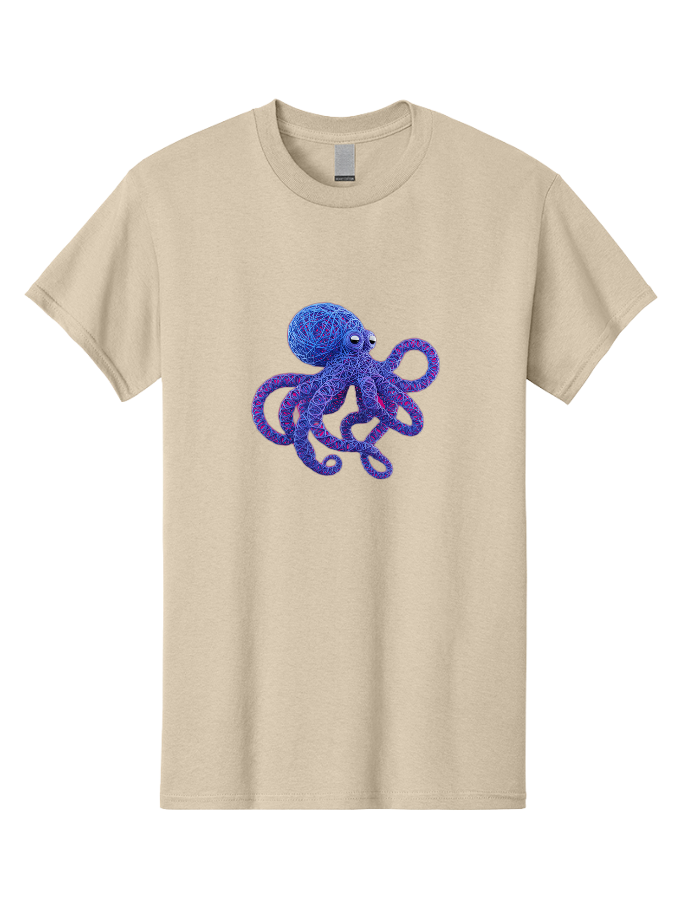 Octopus Men'S Graphic Tee, 100% Cotton, Comfortable Casual Summer Wear, Machine Washable, Colorful Octopus, String Art, Blue And Purple Hues, 3D Illustration, Whimsical Design, Underwater Creature, Artistic Representation, Creative Artwork, Bab049 23