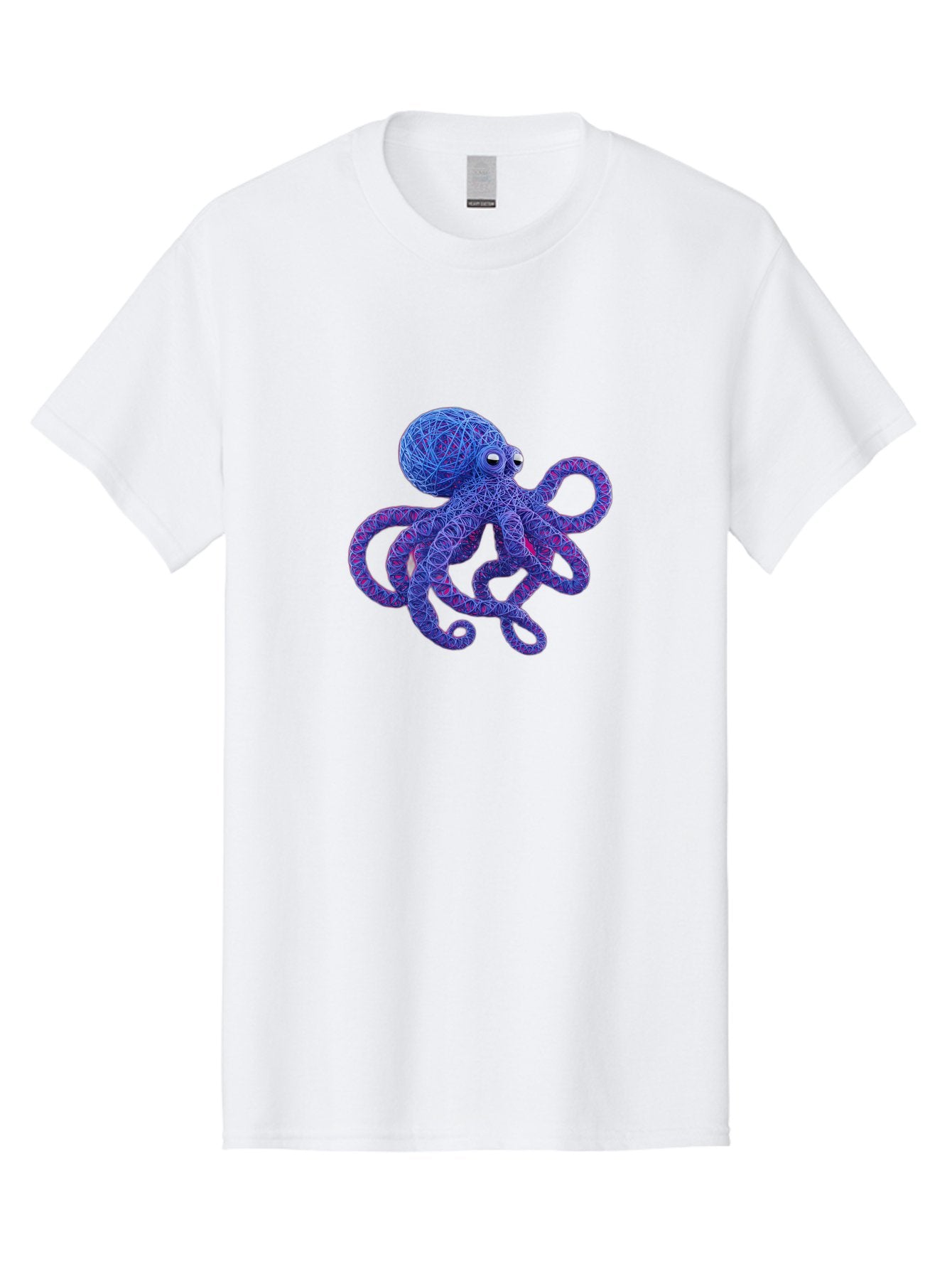 Octopus Men'S Graphic Tee, 100% Cotton, Comfortable Casual Summer Wear, Machine Washable, Colorful Octopus, String Art, Blue And Purple Hues, 3D Illustration, Whimsical Design, Underwater Creature, Artistic Representation, Creative Artwork, Bab049 11