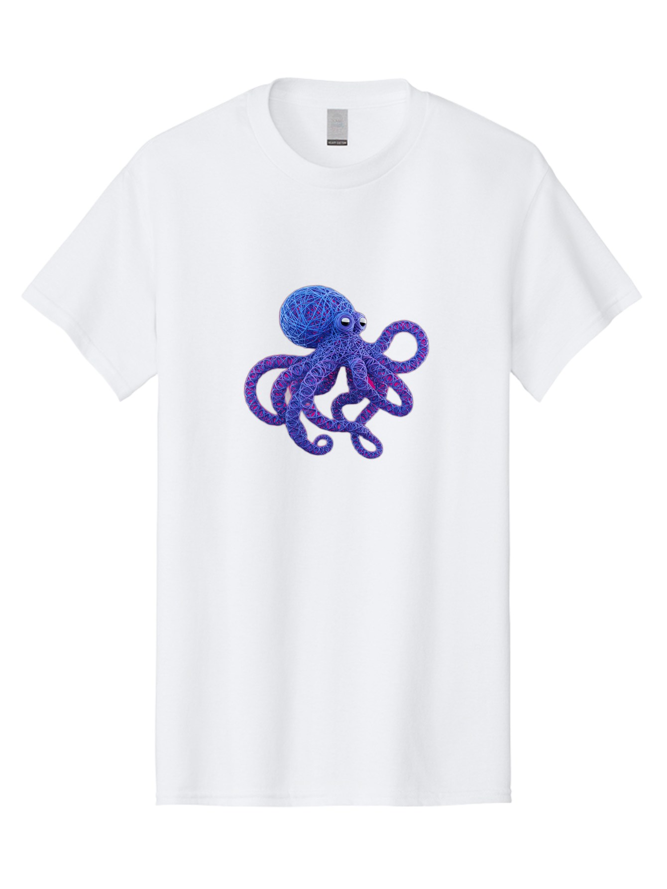 Octopus Men'S Graphic Tee, 100% Cotton, Comfortable Casual Summer Wear, Machine Washable, Colorful Octopus, String Art, Blue And Purple Hues, 3D Illustration, Whimsical Design, Underwater Creature, Artistic Representation, Creative Artwork, Bab049 7