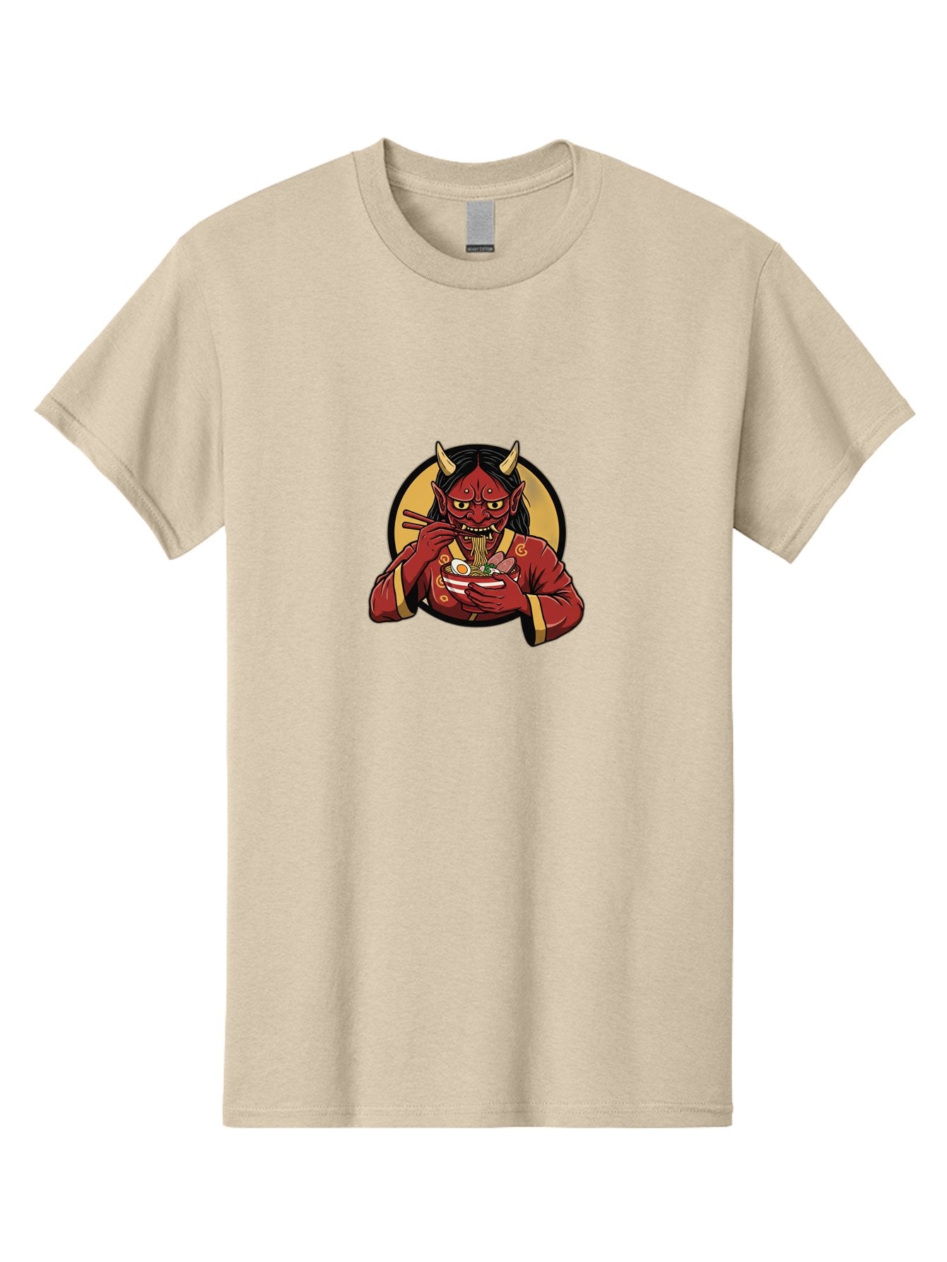 Oni-Eating-Noodles Men'S Graphic Tee, 100% Cotton, Comfortable Casual Summer Wear, Machine Washable, Red Oni Eating Ramen, Japanese Folklore, Cartoon Character, Ramen Noodles, Asian Cuisine, Chopsticks, Vibrant Illustration, Mythical Creature, Bab052 13