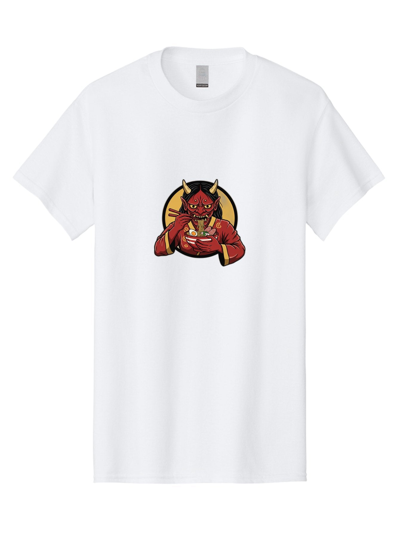 Oni-Eating-Noodles Men'S Graphic Tee, 100% Cotton, Comfortable Casual Summer Wear, Machine Washable, Red Oni Eating Ramen, Japanese Folklore, Cartoon Character, Ramen Noodles, Asian Cuisine, Chopsticks, Vibrant Illustration, Mythical Creature, Bab052 15