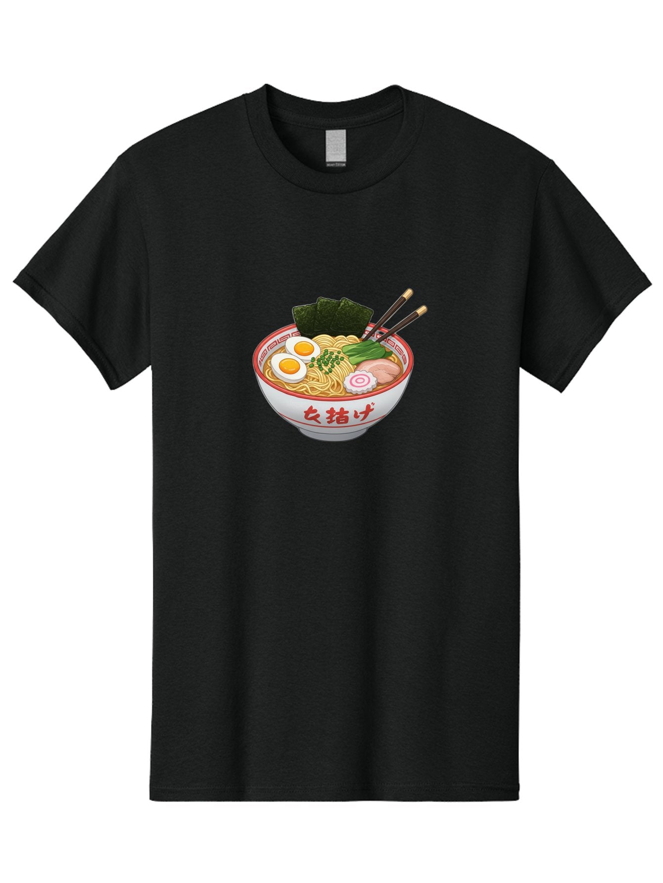 Onna-Jirage-Ramen Men'S Graphic Tee, 100% Cotton, Comfortable Casual Summer Wear, Machine Washable, Ramen Bowl, Noodle Soup, Boiled Egg, Green Onions, Seaweed, Pork Slices, Narutomaki, Chopsticks, Japanese Cuisine, Onna Zuke Bab053 12