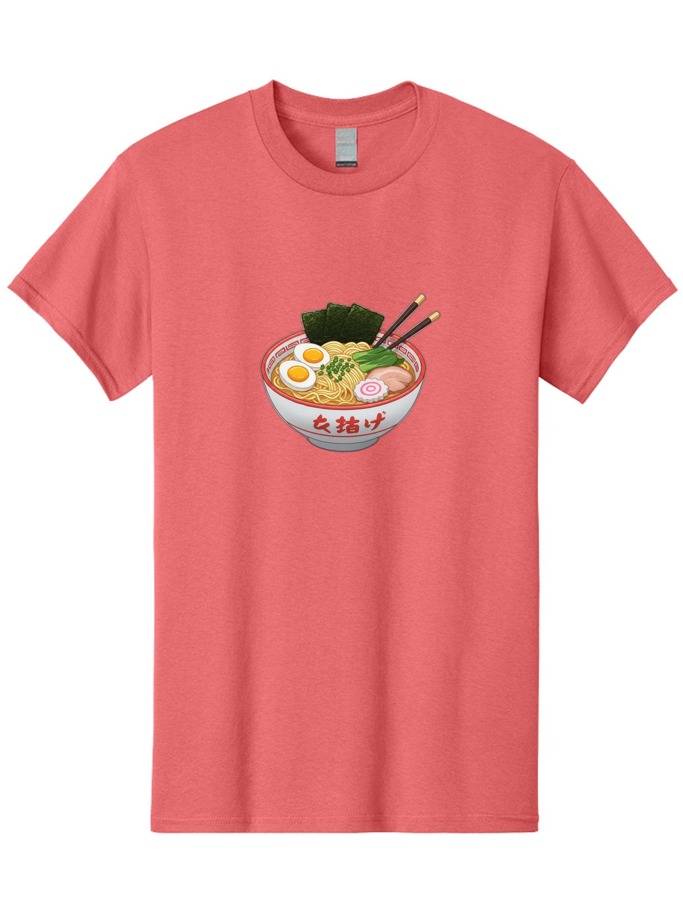Onna-Jirage-Ramen Men'S Graphic Tee, 100% Cotton, Comfortable Casual Summer Wear, Machine Washable, Ramen Bowl, Noodle Soup, Boiled Egg, Green Onions, Seaweed, Pork Slices, Narutomaki, Chopsticks, Japanese Cuisine, Onna Zuke Bab053 10