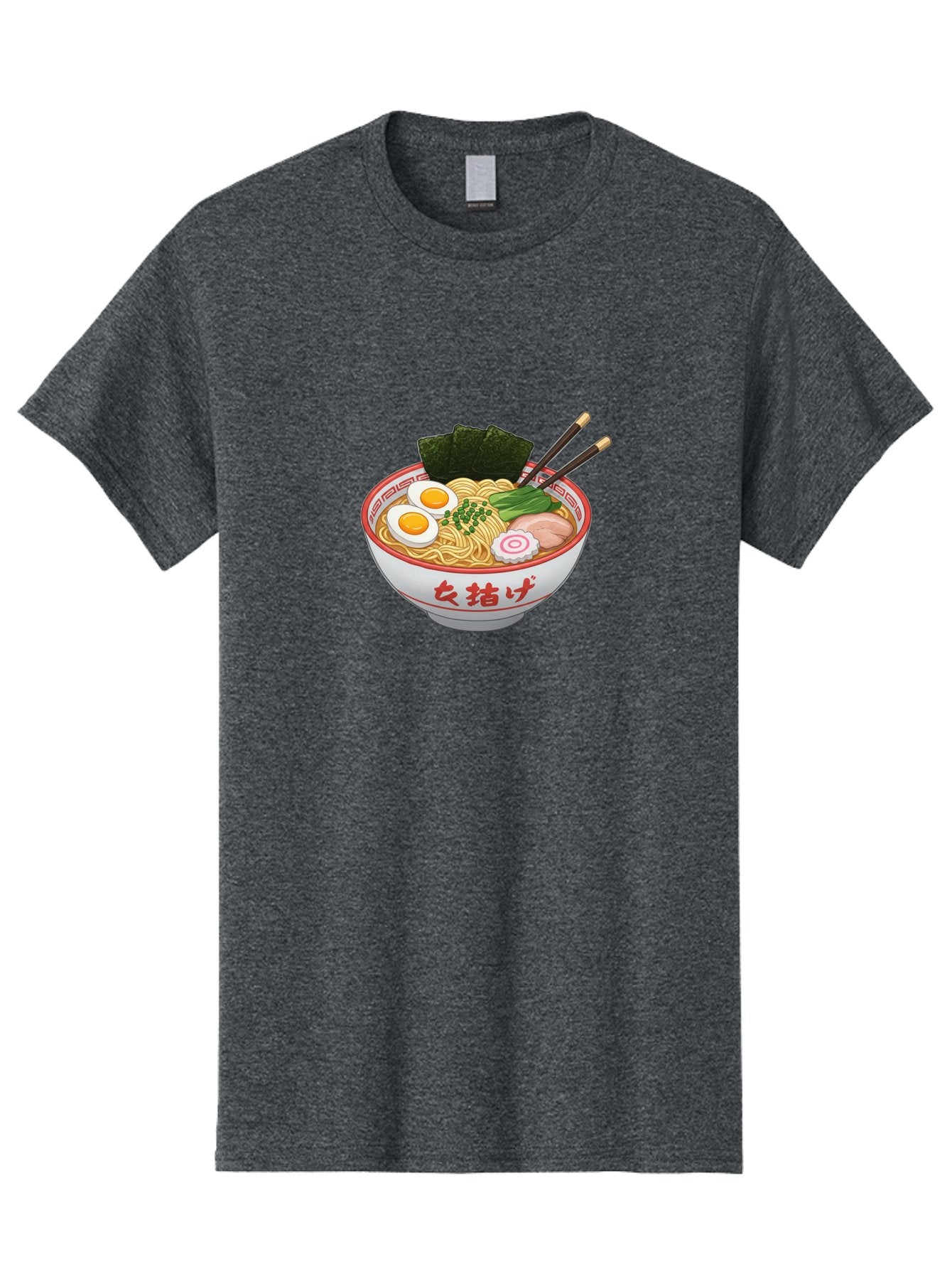 Onna-Jirage-Ramen Men'S Graphic Tee, 100% Cotton, Comfortable Casual Summer Wear, Machine Washable, Ramen Bowl, Noodle Soup, Boiled Egg, Green Onions, Seaweed, Pork Slices, Narutomaki, Chopsticks, Japanese Cuisine, Onna Zuke Bab053