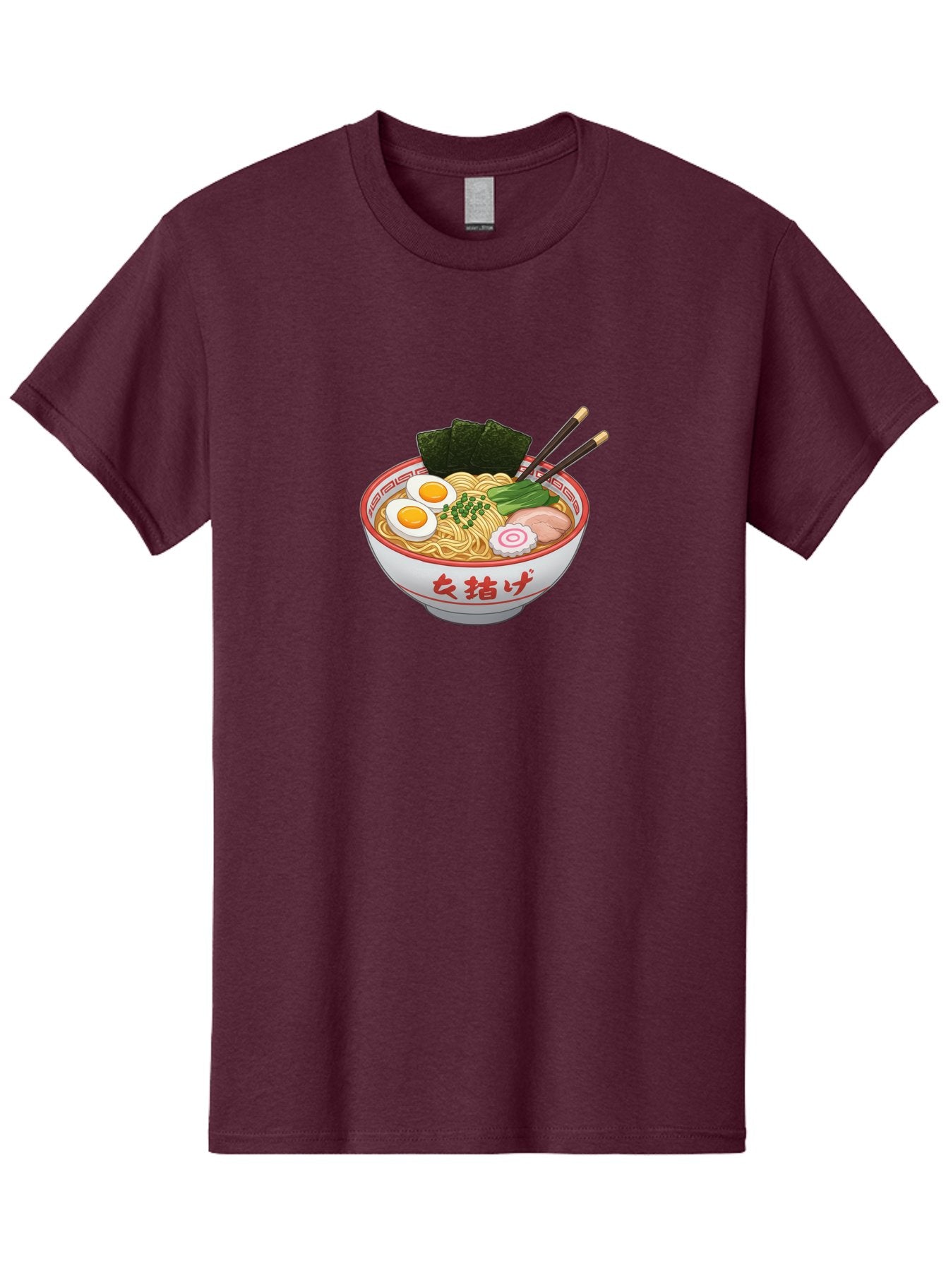 Onna-Jirage-Ramen Men'S Graphic Tee, 100% Cotton, Comfortable Casual Summer Wear, Machine Washable, Ramen Bowl, Noodle Soup, Boiled Egg, Green Onions, Seaweed, Pork Slices, Narutomaki, Chopsticks, Japanese Cuisine, Onna Zuke Bab053 15