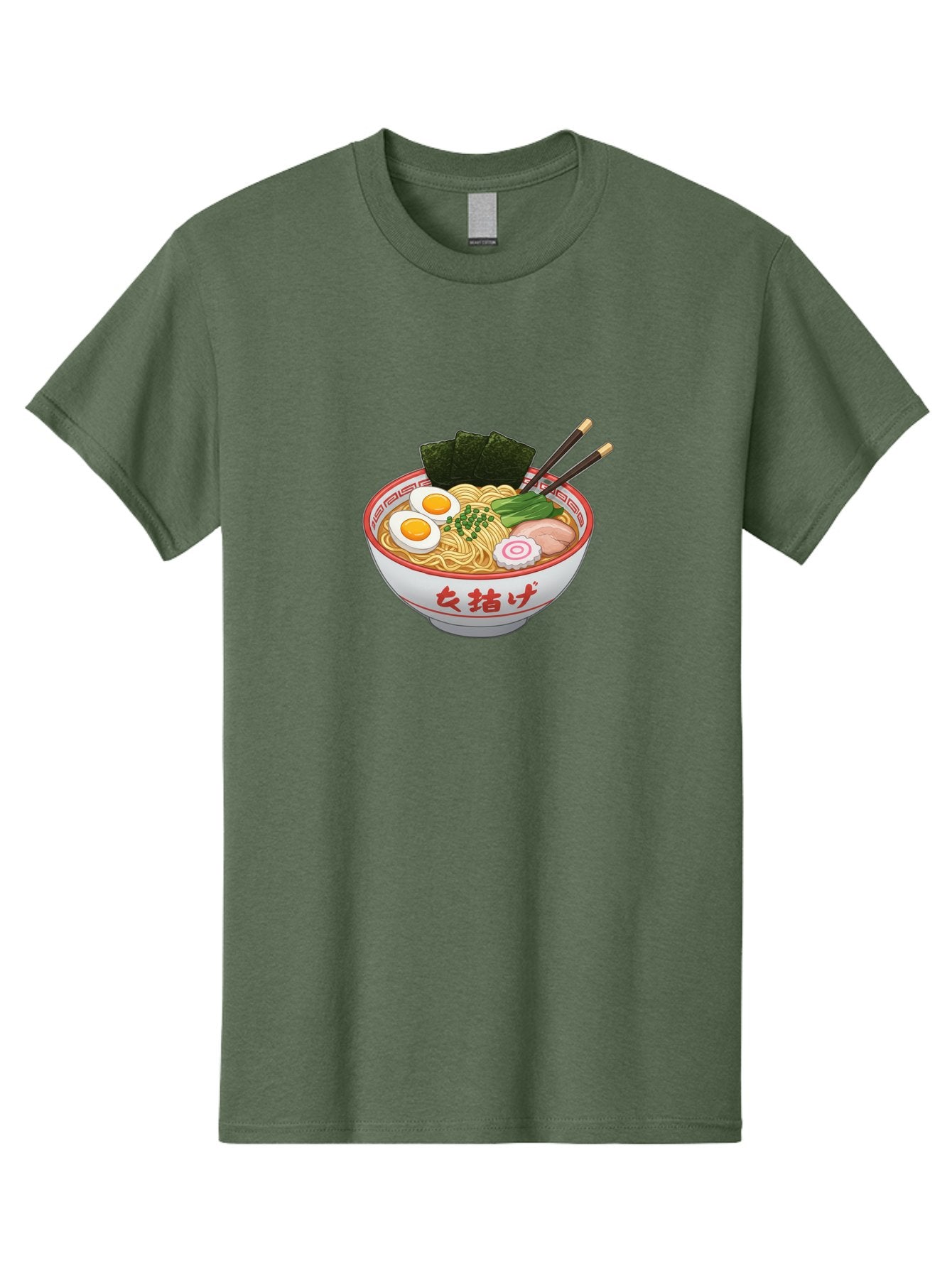 Onna-Jirage-Ramen Men'S Graphic Tee, 100% Cotton, Comfortable Casual Summer Wear, Machine Washable, Ramen Bowl, Noodle Soup, Boiled Egg, Green Onions, Seaweed, Pork Slices, Narutomaki, Chopsticks, Japanese Cuisine, Onna Zuke Bab053 11