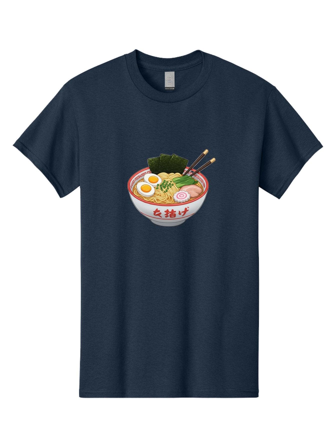 Onna-Jirage-Ramen Men'S Graphic Tee, 100% Cotton, Comfortable Casual Summer Wear, Machine Washable, Ramen Bowl, Noodle Soup, Boiled Egg, Green Onions, Seaweed, Pork Slices, Narutomaki, Chopsticks, Japanese Cuisine, Onna Zuke Bab053 4