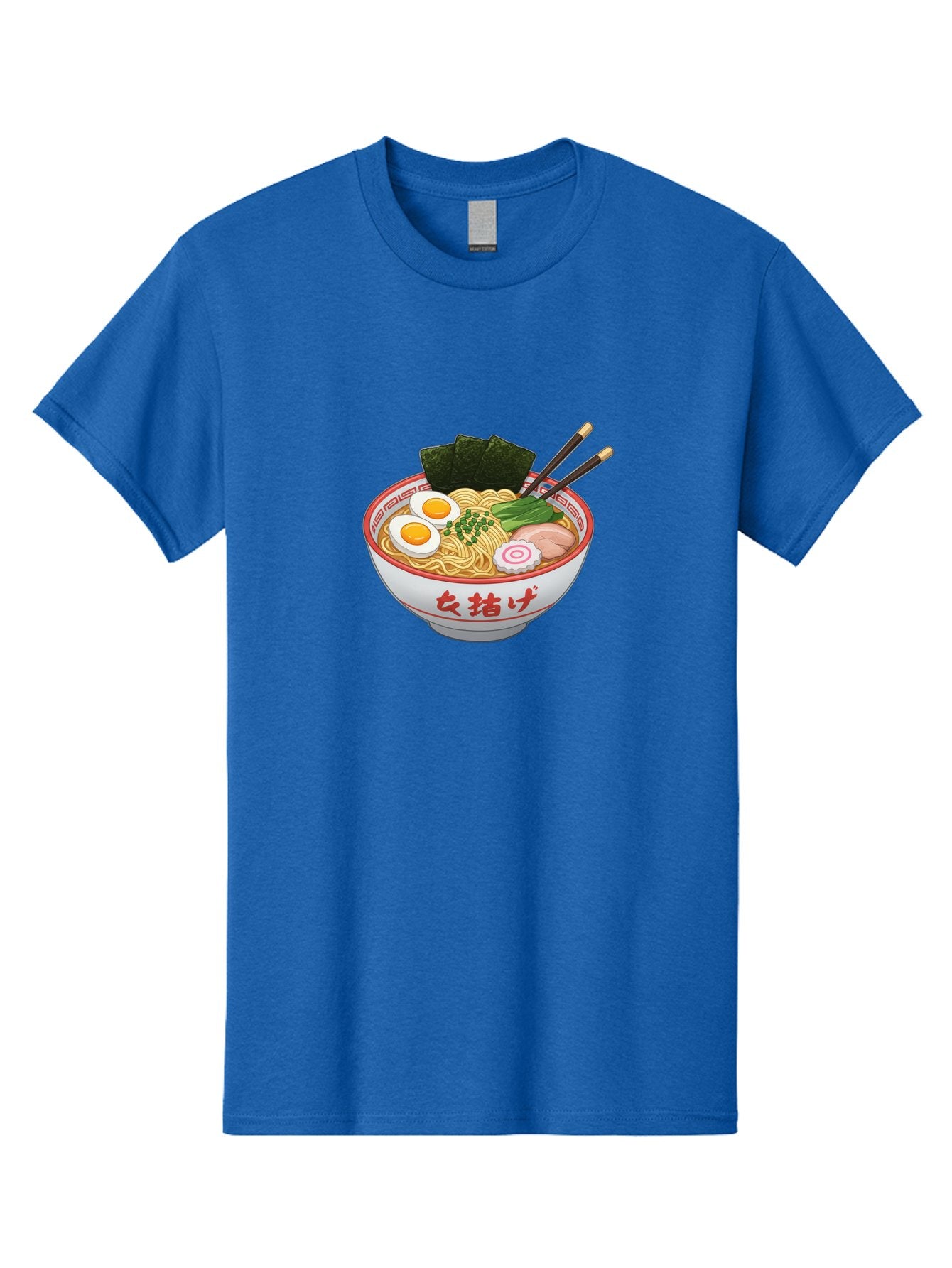 Onna-Jirage-Ramen Men'S Graphic Tee, 100% Cotton, Comfortable Casual Summer Wear, Machine Washable, Ramen Bowl, Noodle Soup, Boiled Egg, Green Onions, Seaweed, Pork Slices, Narutomaki, Chopsticks, Japanese Cuisine, Onna Zuke Bab053 3