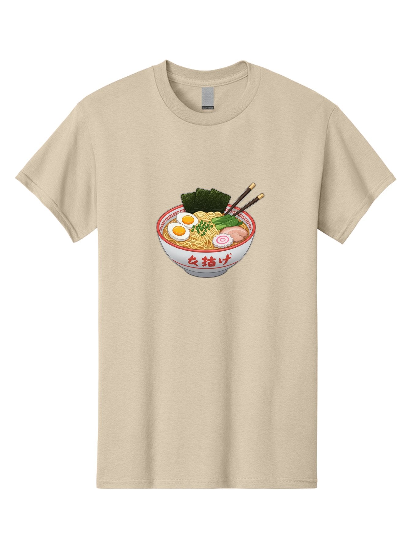 Onna-Jirage-Ramen Men'S Graphic Tee, 100% Cotton, Comfortable Casual Summer Wear, Machine Washable, Ramen Bowl, Noodle Soup, Boiled Egg, Green Onions, Seaweed, Pork Slices, Narutomaki, Chopsticks, Japanese Cuisine, Onna Zuke Bab053 13