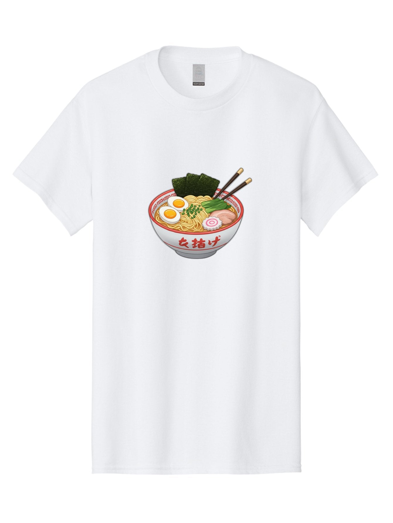 Onna-Jirage-Ramen Men'S Graphic Tee, 100% Cotton, Comfortable Casual Summer Wear, Machine Washable, Ramen Bowl, Noodle Soup, Boiled Egg, Green Onions, Seaweed, Pork Slices, Narutomaki, Chopsticks, Japanese Cuisine, Onna Zuke Bab053 6