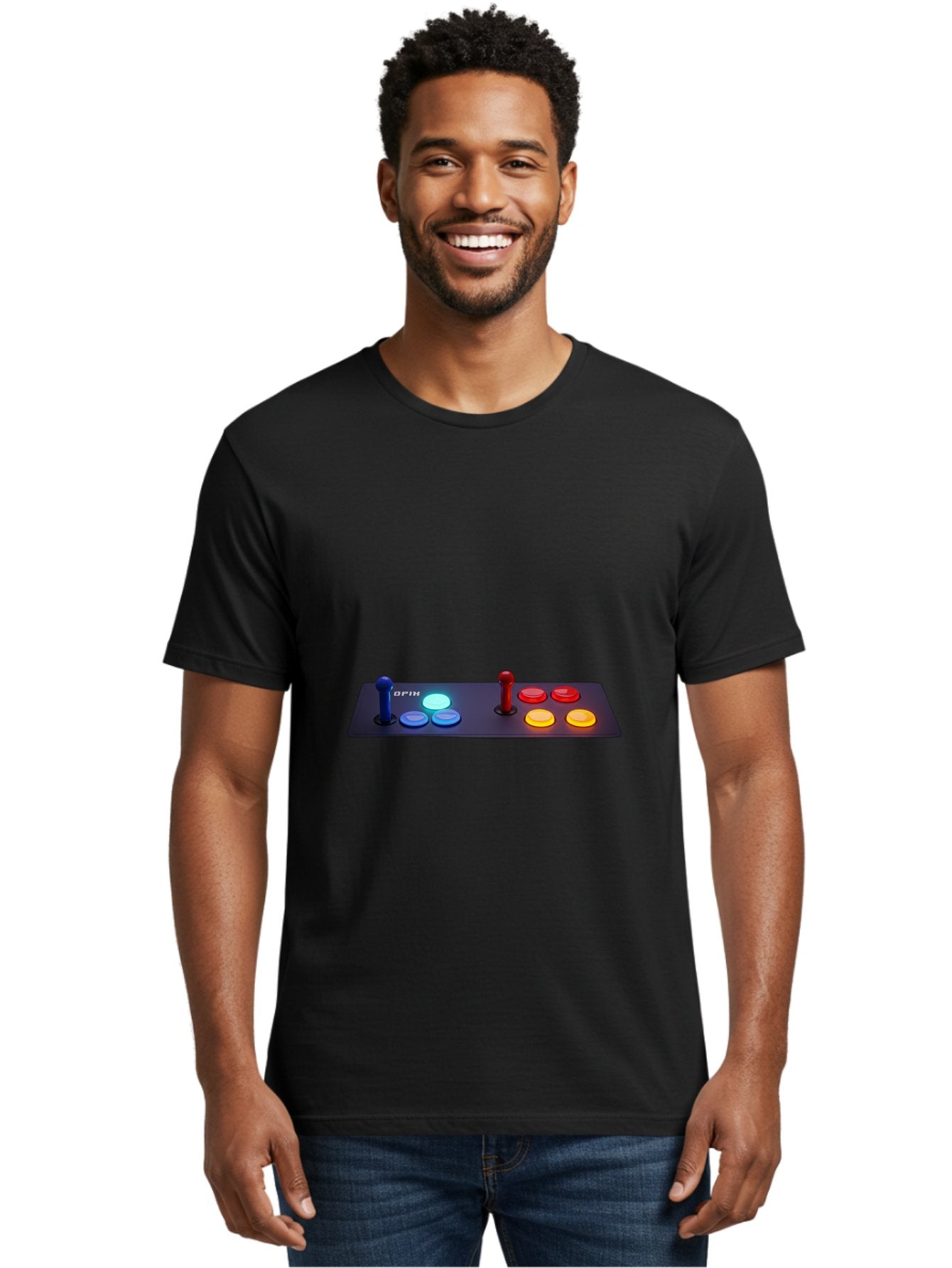 Opix-Joystick Men'S Graphic Tee, 100% Cotton, Comfortable Casual Summer Wear, Machine Washable, Arcade Controller, Gaming Console, Joystick, Colorful Buttons, Retro Gaming, Gamepad, Opix Brand, Gaming Accessories, Controller Layout, Bab054 16