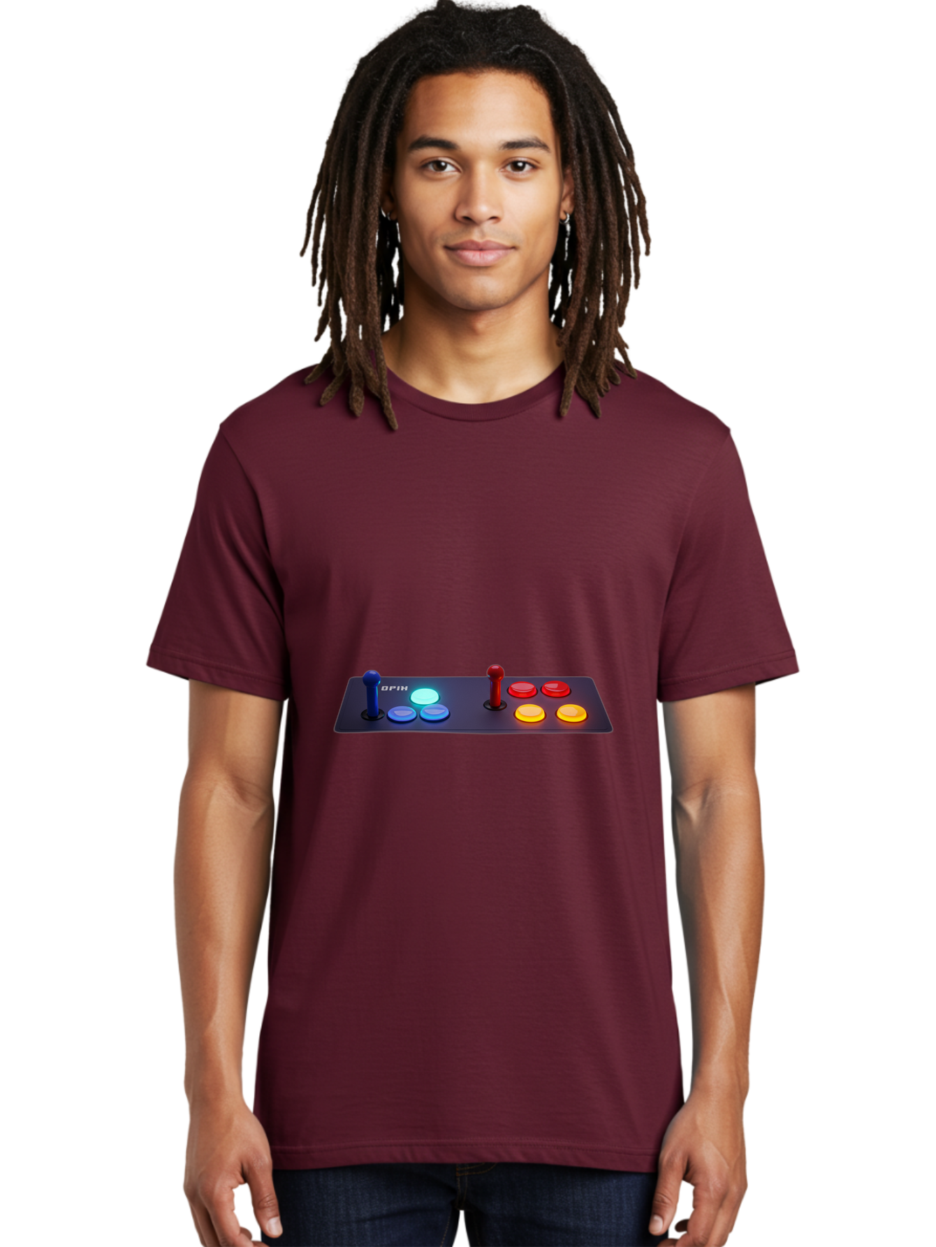 Opix-Joystick Men'S Graphic Tee, 100% Cotton, Comfortable Casual Summer Wear, Machine Washable, Arcade Controller, Gaming Console, Joystick, Colorful Buttons, Retro Gaming, Gamepad, Opix Brand, Gaming Accessories, Controller Layout, Bab054