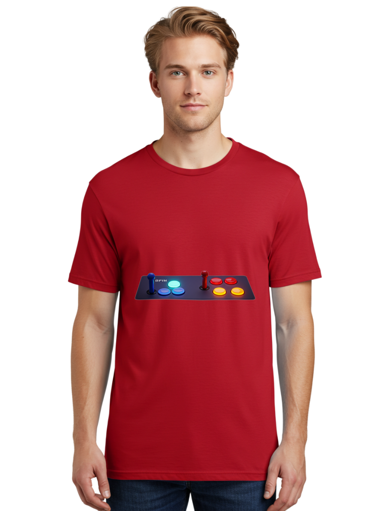 Opix-Joystick Men'S Graphic Tee, 100% Cotton, Comfortable Casual Summer Wear, Machine Washable, Arcade Controller, Gaming Console, Joystick, Colorful Buttons, Retro Gaming, Gamepad, Opix Brand, Gaming Accessories, Controller Layout, Bab054 16