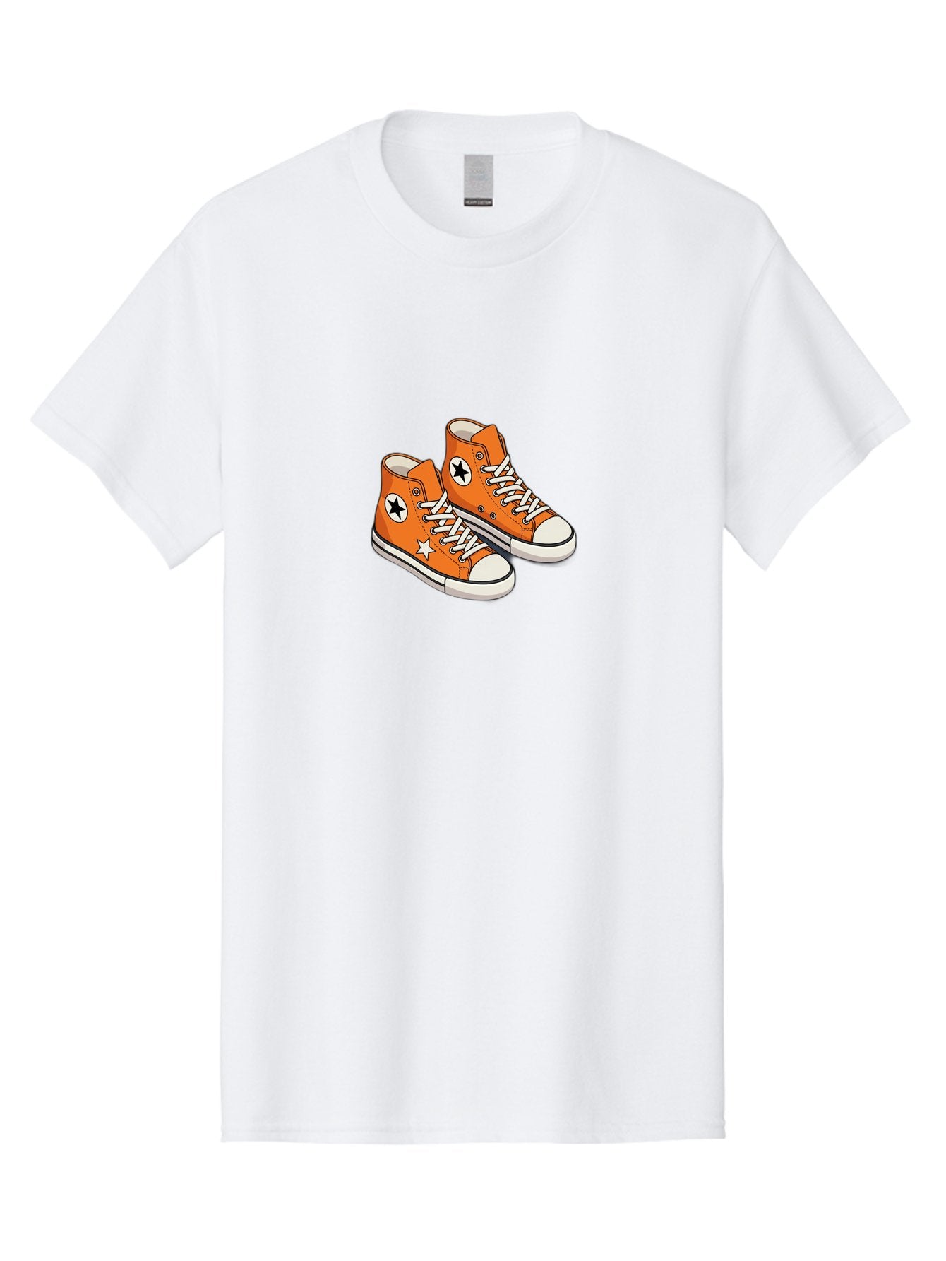 Orange-High-Tops Men'S Graphic Tee, 100% Cotton, Comfortable Casual Summer Wear, Machine Washable, Orange Sneakers, White Laces, Black Star Logo, White Star, Casual Footwear, Comfortable Shoes, Athletic Wear, Fashion Sneakers, Street Style Bab055 11