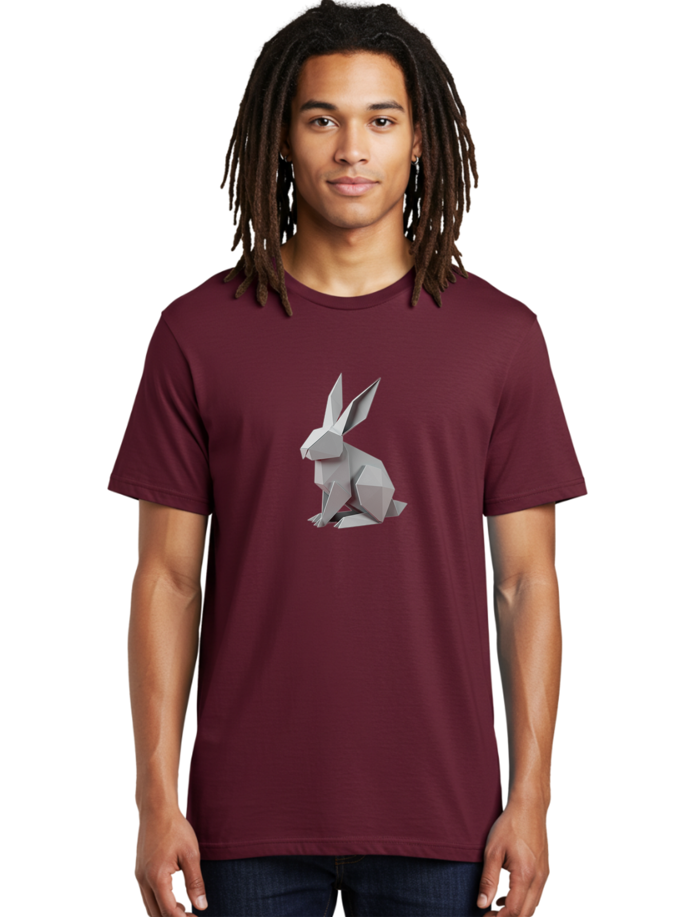 Origami-Rabbit Men'S Graphic Tee, 100% Cotton, Comfortable Casual Summer Wear, Machine Washable, Origami Rabbit, Geometric Art, Paper Folding, 3D Model, Minimalist Design, Rabbit Sculpture, Modern Art, Creative Craft Bab057 26