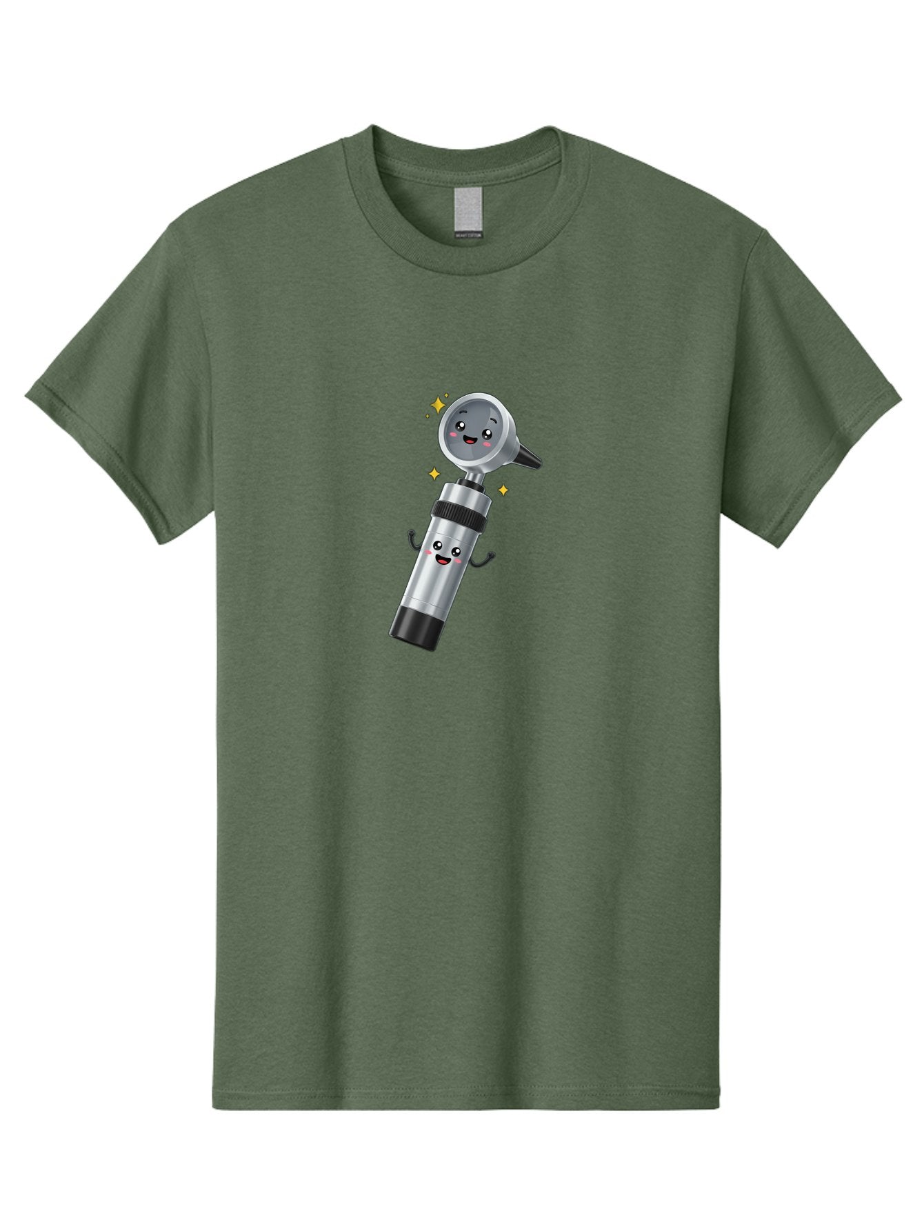 Otoscope-Character Men'S Graphic Tee, 100% Cotton, Comfortable Casual Summer Wear, Machine Washable, Otoscope With Smiling Face, Cartoon Character, Medical Tool, Health Care, Ear Examination, Happy Face, Sparkles, Medical Equipment Bab058 12