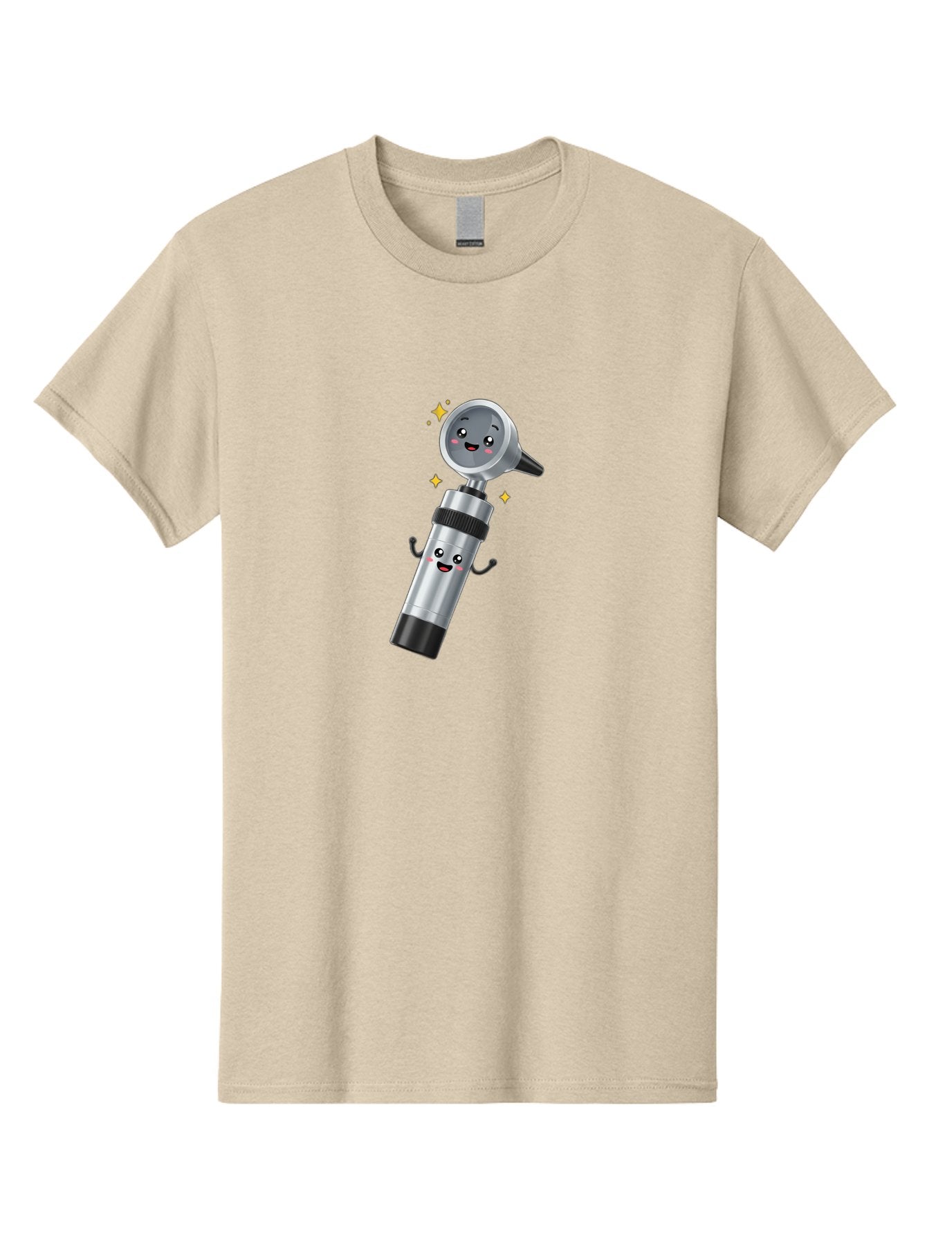 Otoscope-Character Men'S Graphic Tee, 100% Cotton, Comfortable Casual Summer Wear, Machine Washable, Otoscope With Smiling Face, Cartoon Character, Medical Tool, Health Care, Ear Examination, Happy Face, Sparkles, Medical Equipment Bab058 10