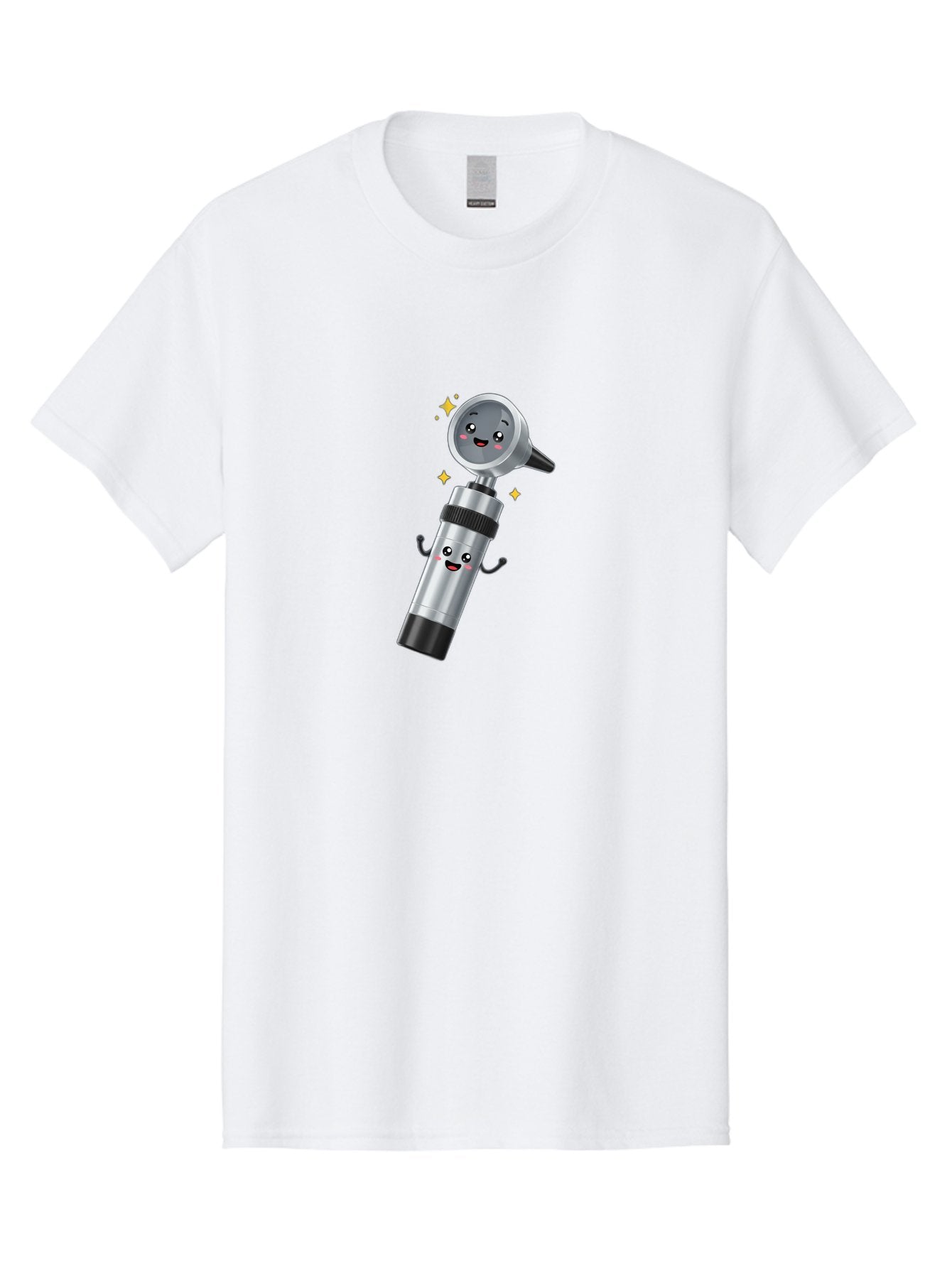 Otoscope-Character Men'S Graphic Tee, 100% Cotton, Comfortable Casual Summer Wear, Machine Washable, Otoscope With Smiling Face, Cartoon Character, Medical Tool, Health Care, Ear Examination, Happy Face, Sparkles, Medical Equipment Bab058 8