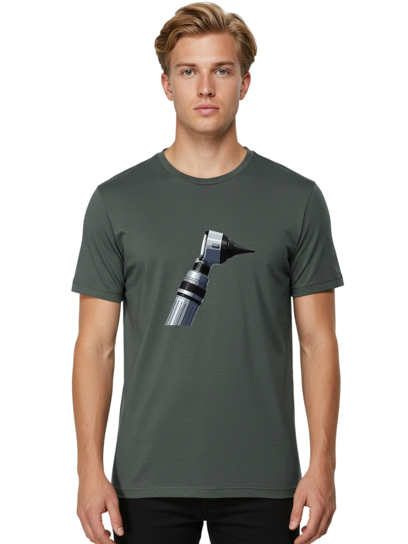 Otoscope Men'S Graphic Tee, 100% Cotton, Comfortable Casual Summer Wear, Machine Washable, Otoscope For Ear Examination, Medical Device, Healthcare Equipment, Doctor'S Tool, Silver And Black Design, Ear Inspection Bab059 10