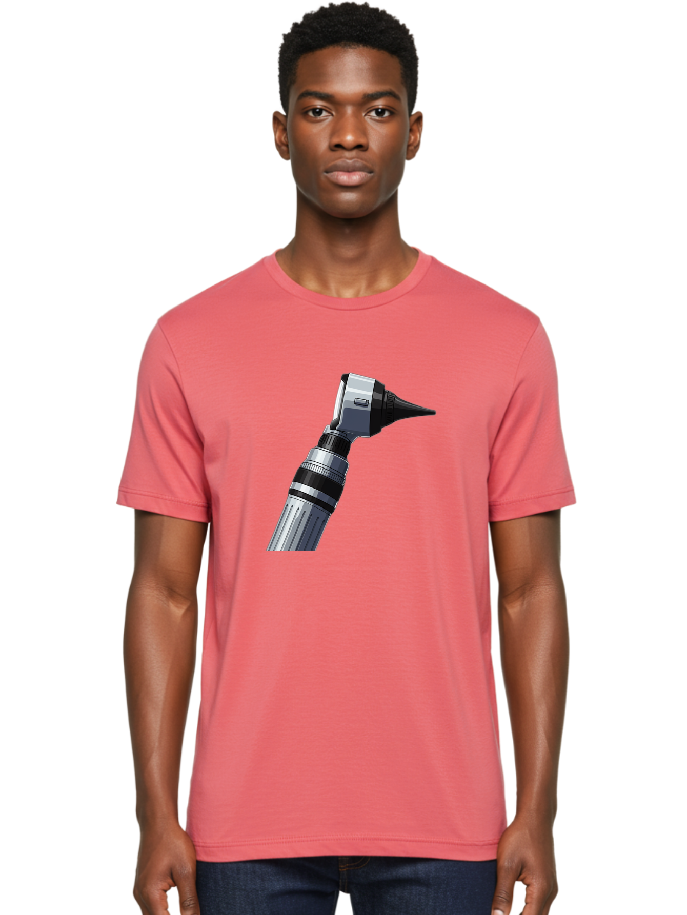 Otoscope Men'S Graphic Tee, 100% Cotton, Comfortable Casual Summer Wear, Machine Washable, Otoscope For Ear Examination, Medical Device, Healthcare Equipment, Doctor'S Tool, Silver And Black Design, Ear Inspection Bab059 30