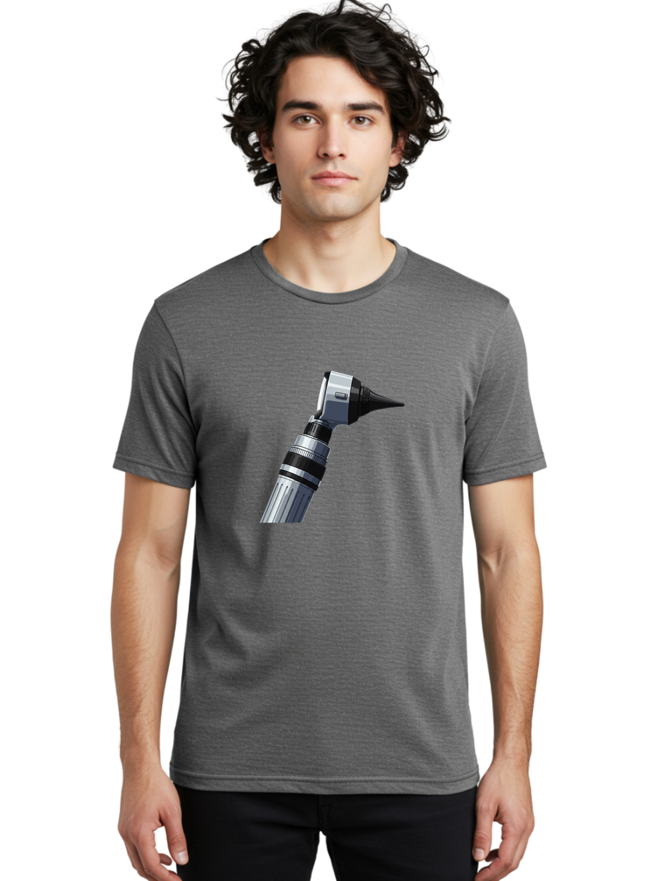 Otoscope Men'S Graphic Tee, 100% Cotton, Comfortable Casual Summer Wear, Machine Washable, Otoscope For Ear Examination, Medical Device, Healthcare Equipment, Doctor'S Tool, Silver And Black Design, Ear Inspection Bab059 12
