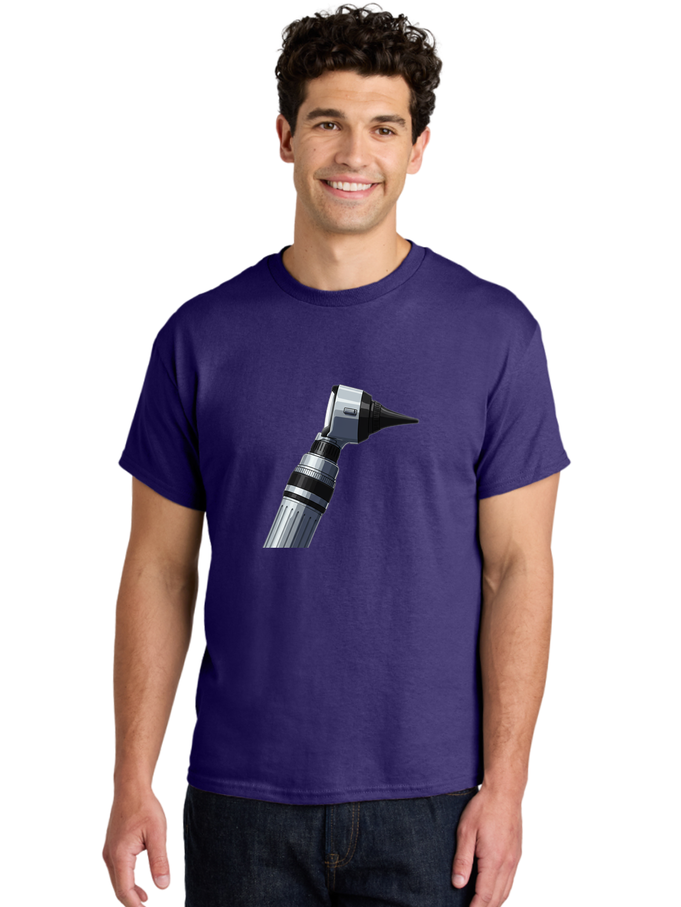 Otoscope Men'S Graphic Tee, 100% Cotton, Comfortable Casual Summer Wear, Machine Washable, Otoscope For Ear Examination, Medical Device, Healthcare Equipment, Doctor'S Tool, Silver And Black Design, Ear Inspection Bab059 22