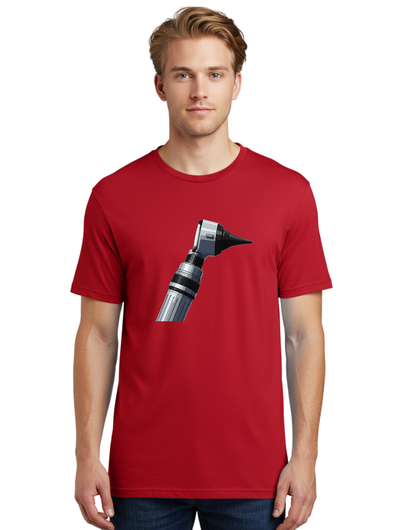Otoscope Men'S Graphic Tee, 100% Cotton, Comfortable Casual Summer Wear, Machine Washable, Otoscope For Ear Examination, Medical Device, Healthcare Equipment, Doctor'S Tool, Silver And Black Design, Ear Inspection Bab059 8