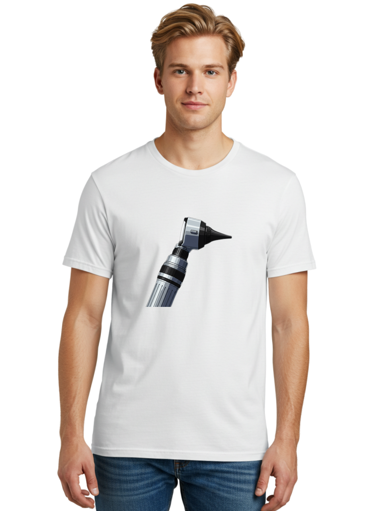 Otoscope Men'S Graphic Tee, 100% Cotton, Comfortable Casual Summer Wear, Machine Washable, Otoscope For Ear Examination, Medical Device, Healthcare Equipment, Doctor'S Tool, Silver And Black Design, Ear Inspection Bab059 18