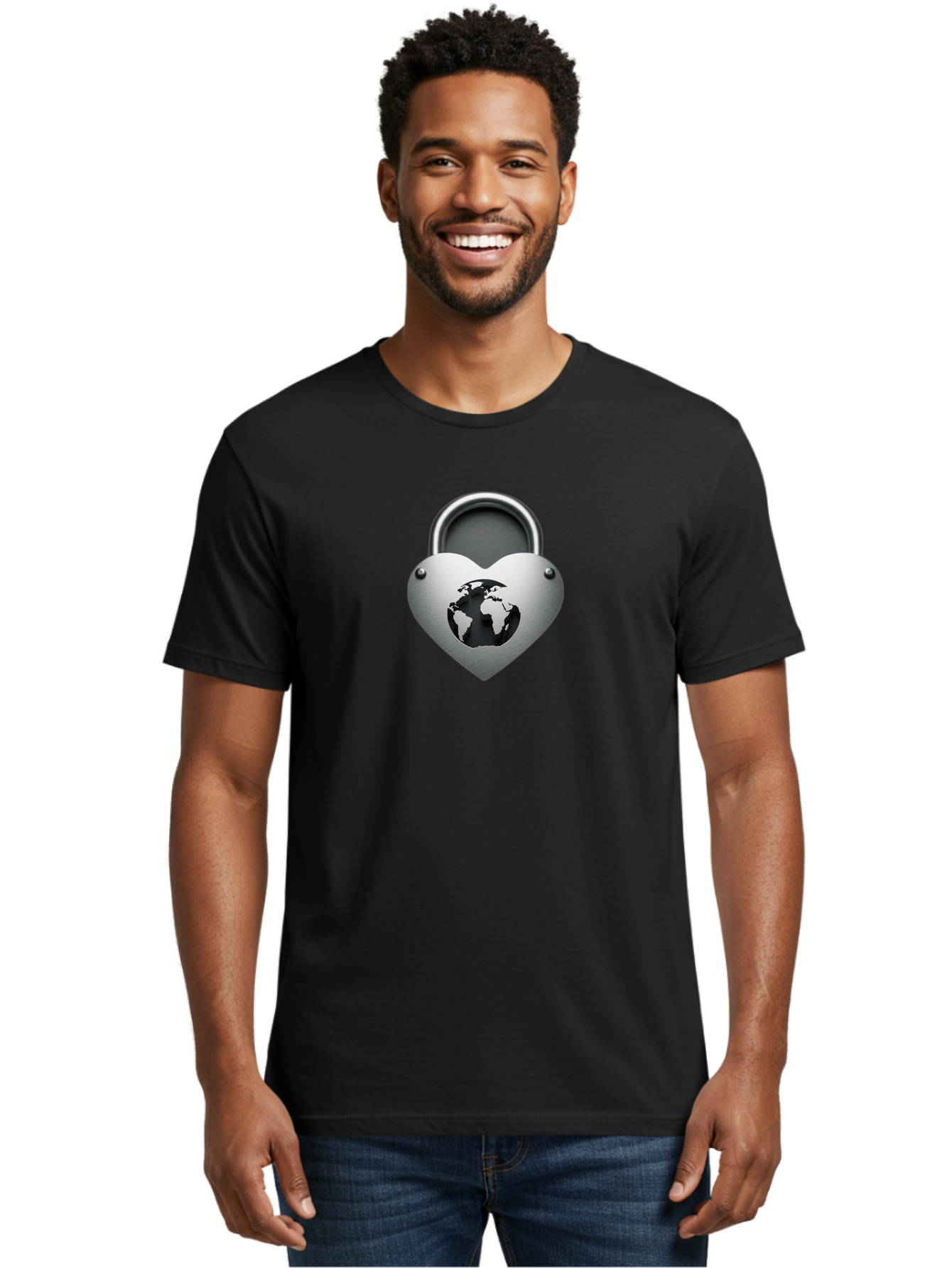 Padlock-Heart Men'S Graphic Tee, 100% Cotton, Comfortable Casual Summer Wear, Machine Washable, Heart Shaped Padlock, Global Protection, Security Symbol, Love For The Planet, World Unity, Secure Future, Global Safety, Heart Icon Bab060