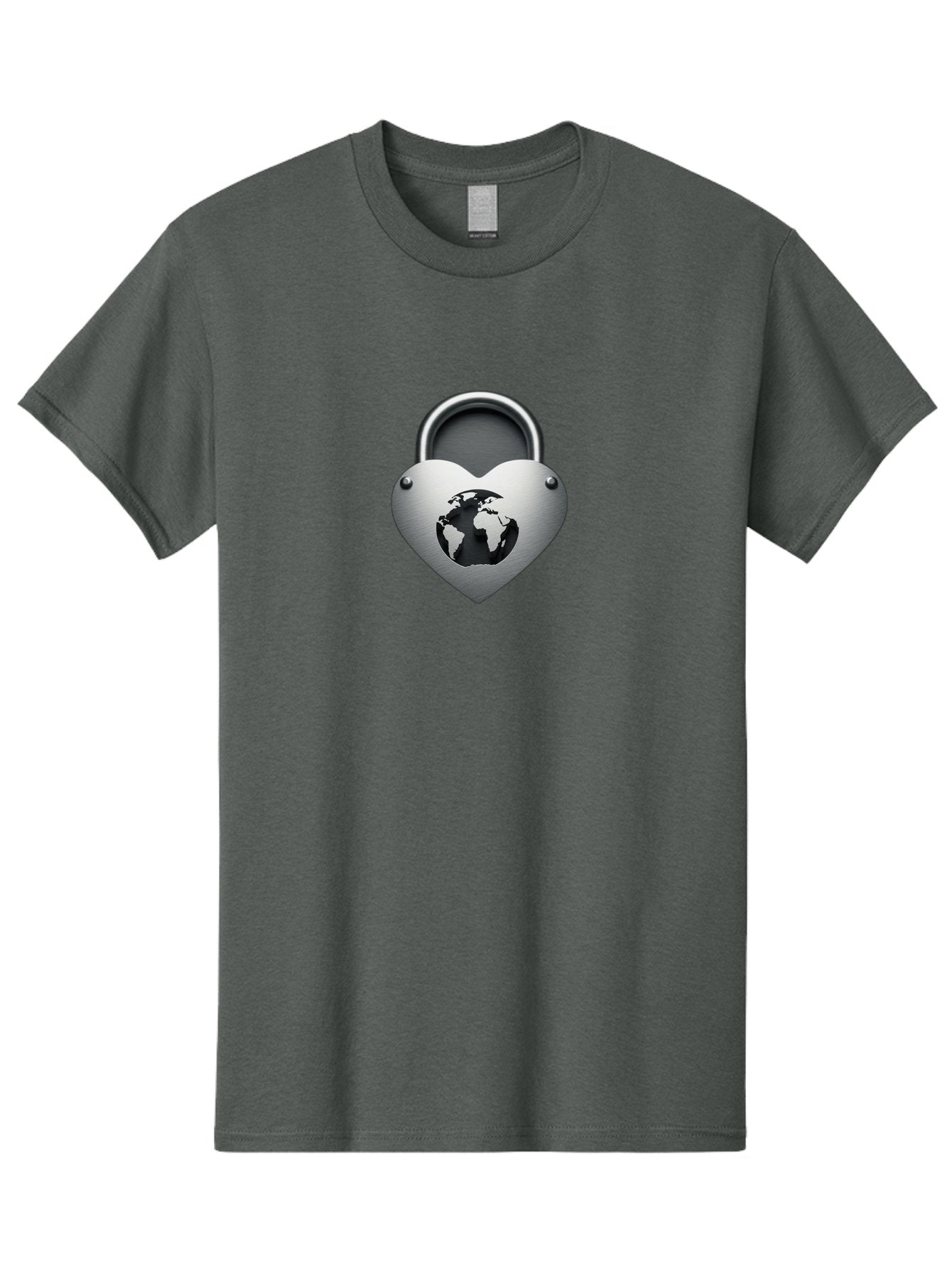 Padlock-Heart Men'S Graphic Tee, 100% Cotton, Comfortable Casual Summer Wear, Machine Washable, Heart Shaped Padlock, Global Protection, Security Symbol, Love For The Planet, World Unity, Secure Future, Global Safety, Heart Icon Bab060 11