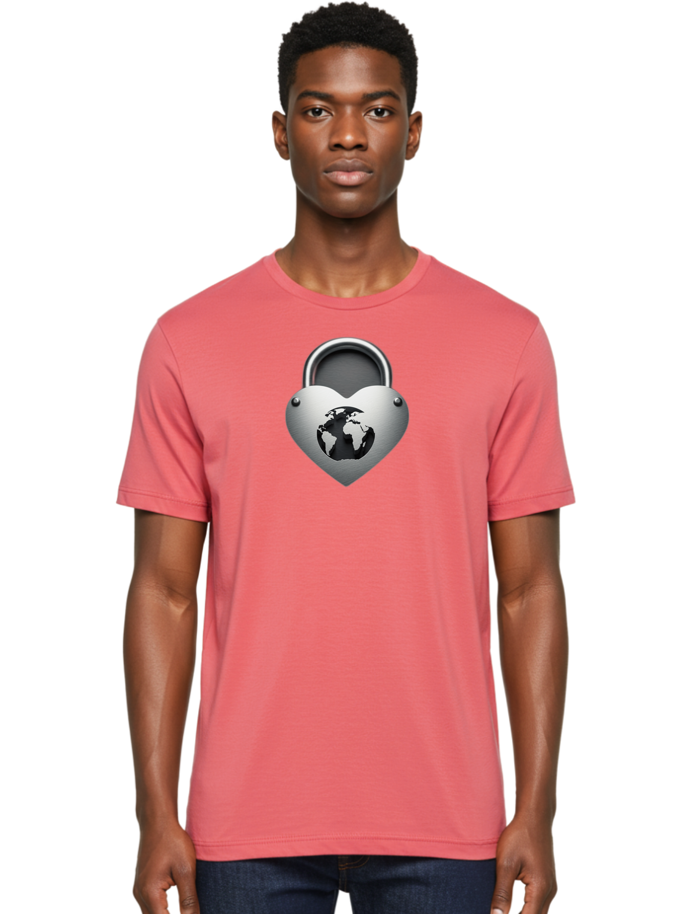 Padlock-Heart Men'S Graphic Tee, 100% Cotton, Comfortable Casual Summer Wear, Machine Washable, Heart Shaped Padlock, Global Protection, Security Symbol, Love For The Planet, World Unity, Secure Future, Global Safety, Heart Icon Bab060 12