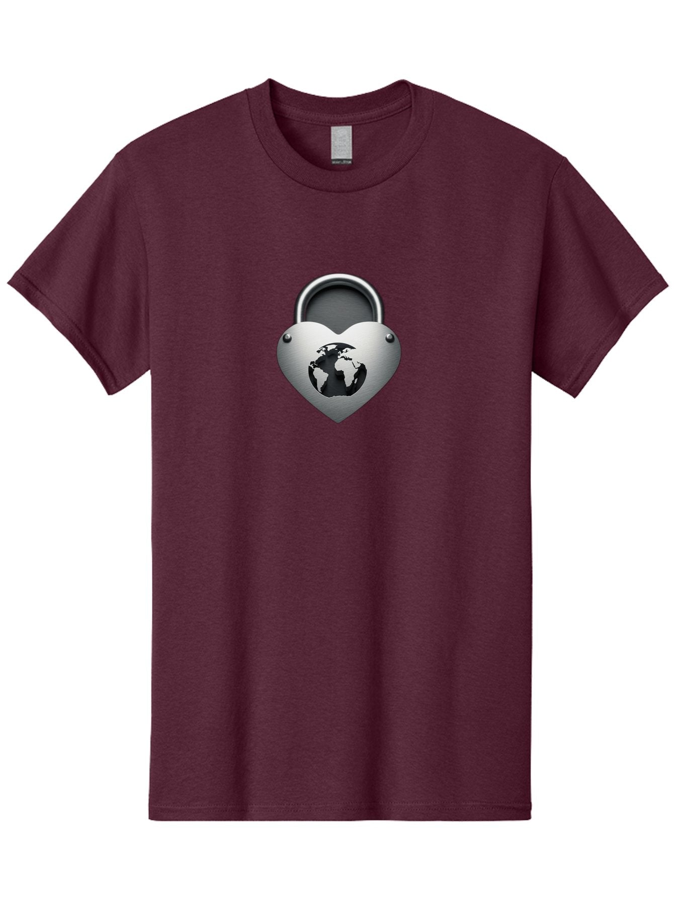 Padlock-Heart Men'S Graphic Tee, 100% Cotton, Comfortable Casual Summer Wear, Machine Washable, Heart Shaped Padlock, Global Protection, Security Symbol, Love For The Planet, World Unity, Secure Future, Global Safety, Heart Icon Bab060