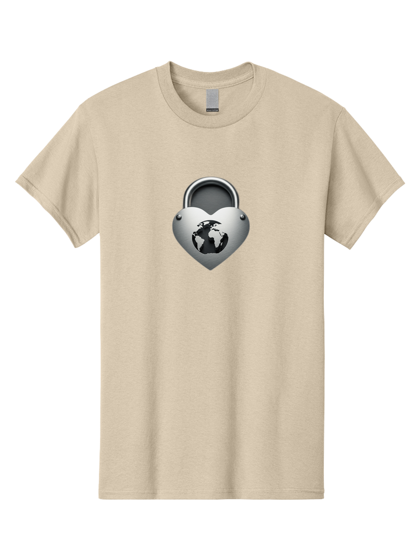 Padlock-Heart Men'S Graphic Tee, 100% Cotton, Comfortable Casual Summer Wear, Machine Washable, Heart Shaped Padlock, Global Protection, Security Symbol, Love For The Planet, World Unity, Secure Future, Global Safety, Heart Icon Bab060 13