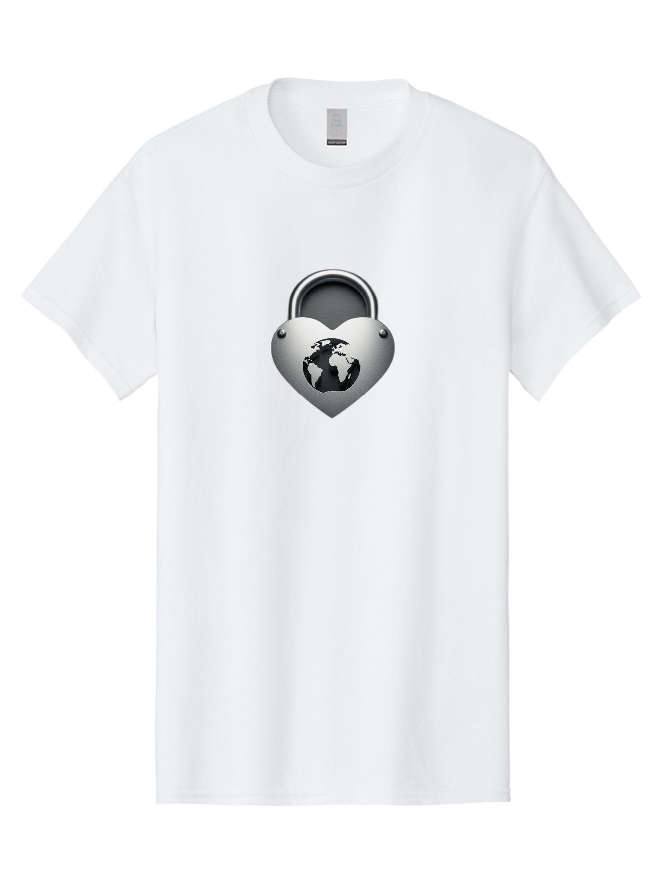 Padlock-Heart Men'S Graphic Tee, 100% Cotton, Comfortable Casual Summer Wear, Machine Washable, Heart Shaped Padlock, Global Protection, Security Symbol, Love For The Planet, World Unity, Secure Future, Global Safety, Heart Icon Bab060 13